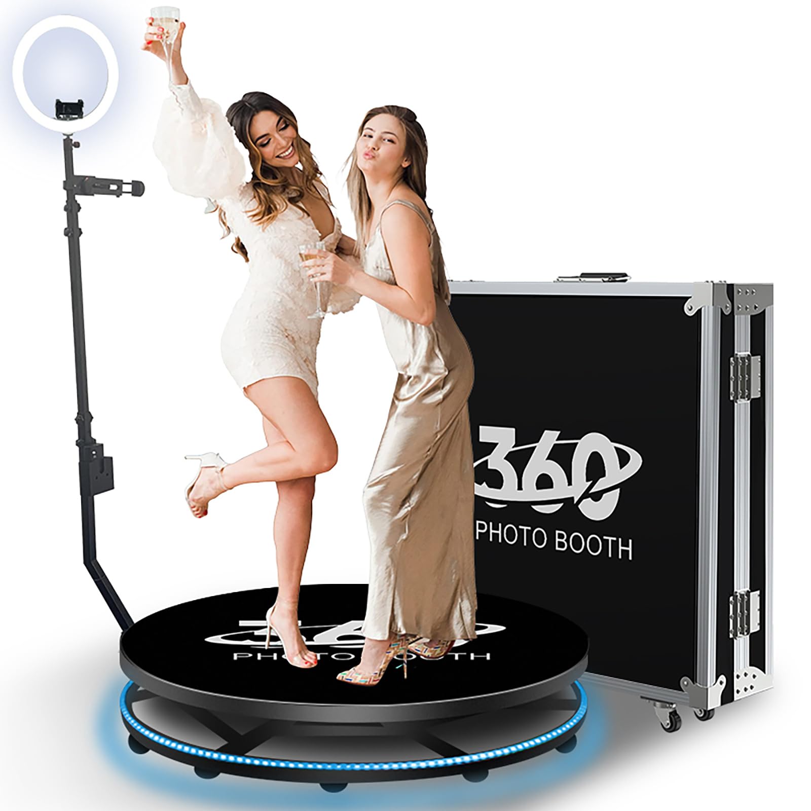 360 Photo Booth Machine with Flight Case - Remote Control Automatic Slow Motion 360 Spin Camera with LED Ring Light | Free Custom Logo | Fits 1-5 People | Perfect for Weddings, Parties, Events & Commercial Photography