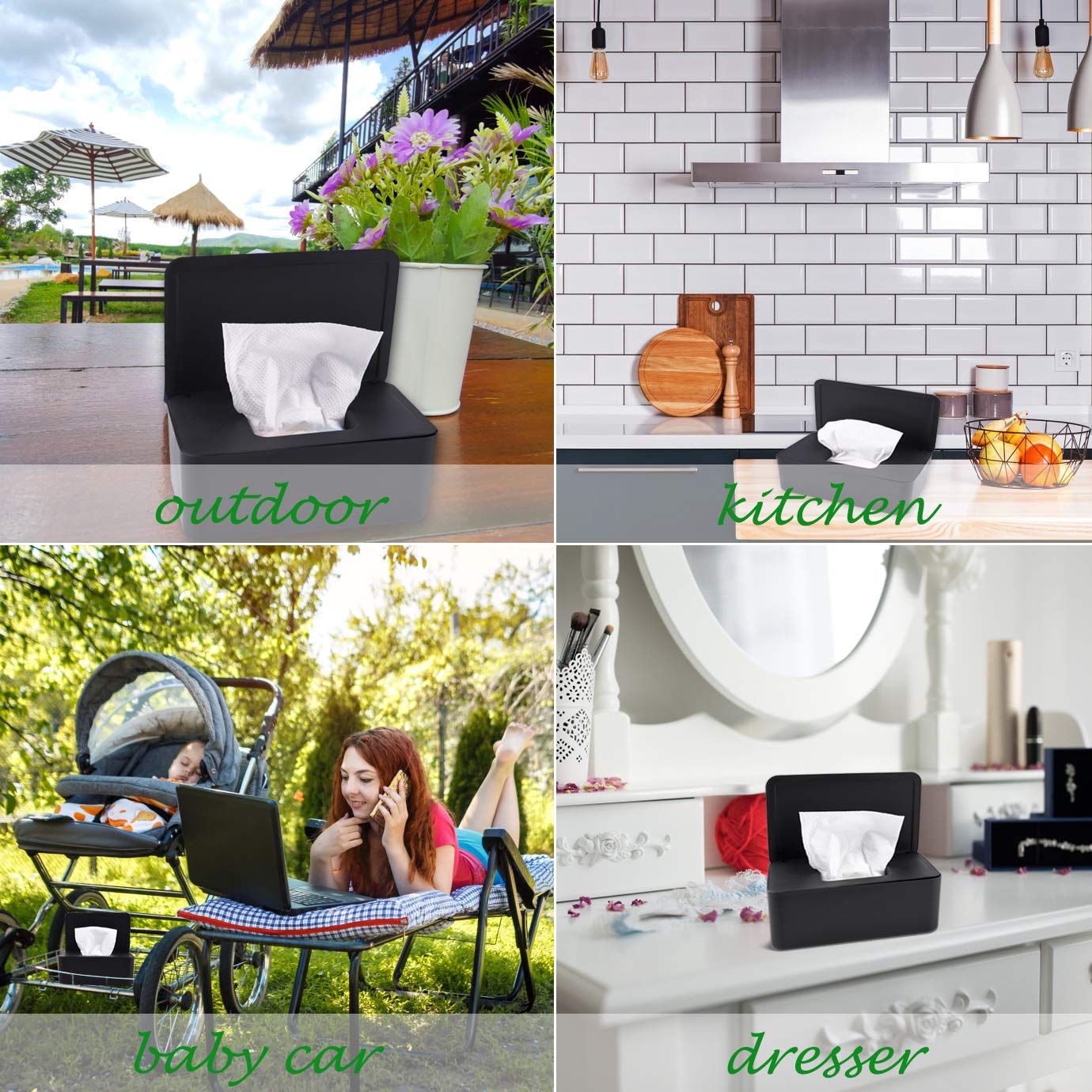 KONUNUS Wet Wipes Storage Box with Lid - Dustproof Wipes Dispenser Holder & Tissue Organizer for Home, Office, Baby Room & Travel - Black (Portable & Hygienic Solution for Daily Use)