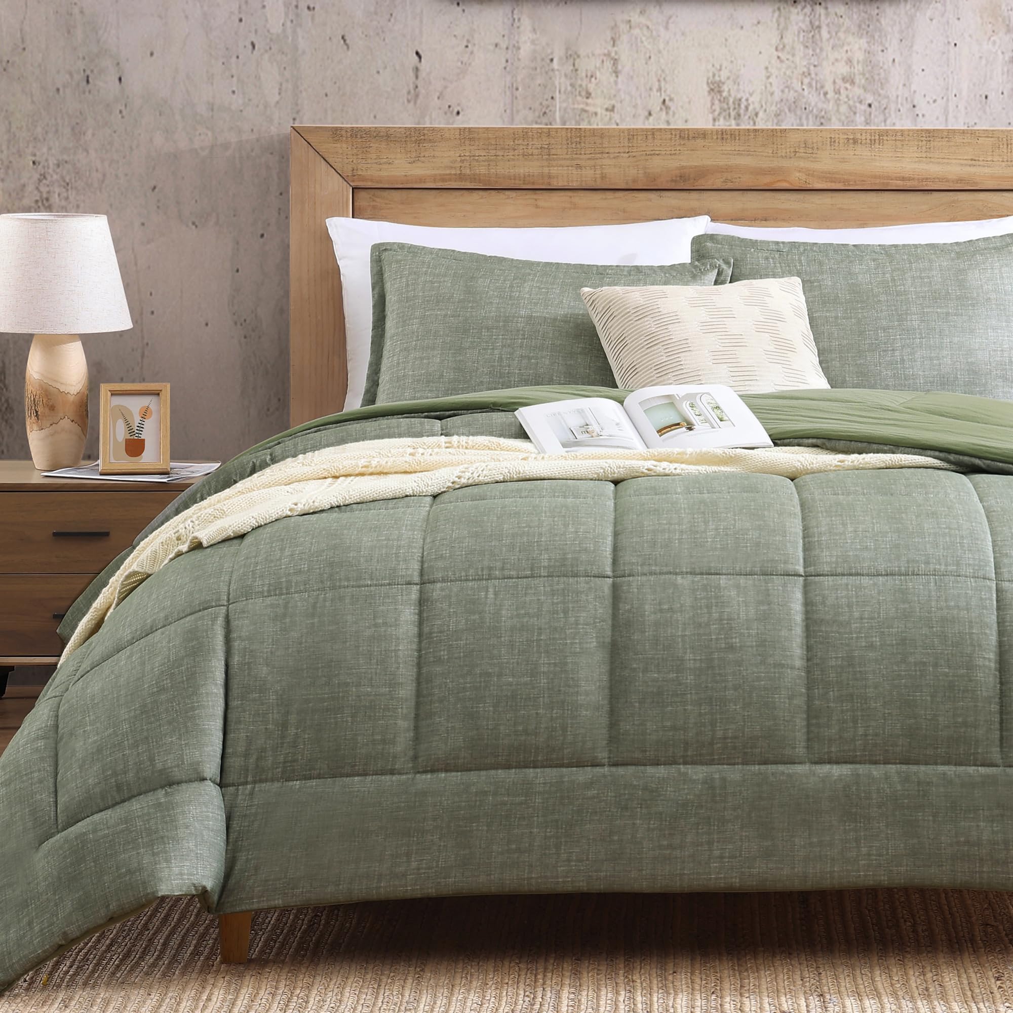 Monbix King Size Comforter Set - Ultra Soft 3-Piece All Seasons Bedding Set with 1 Comforter & 2 Pillow Shams (Sage Green, King 102x90) - Perfect for Master Bedroom, Guest Room & Cozy Home Decor