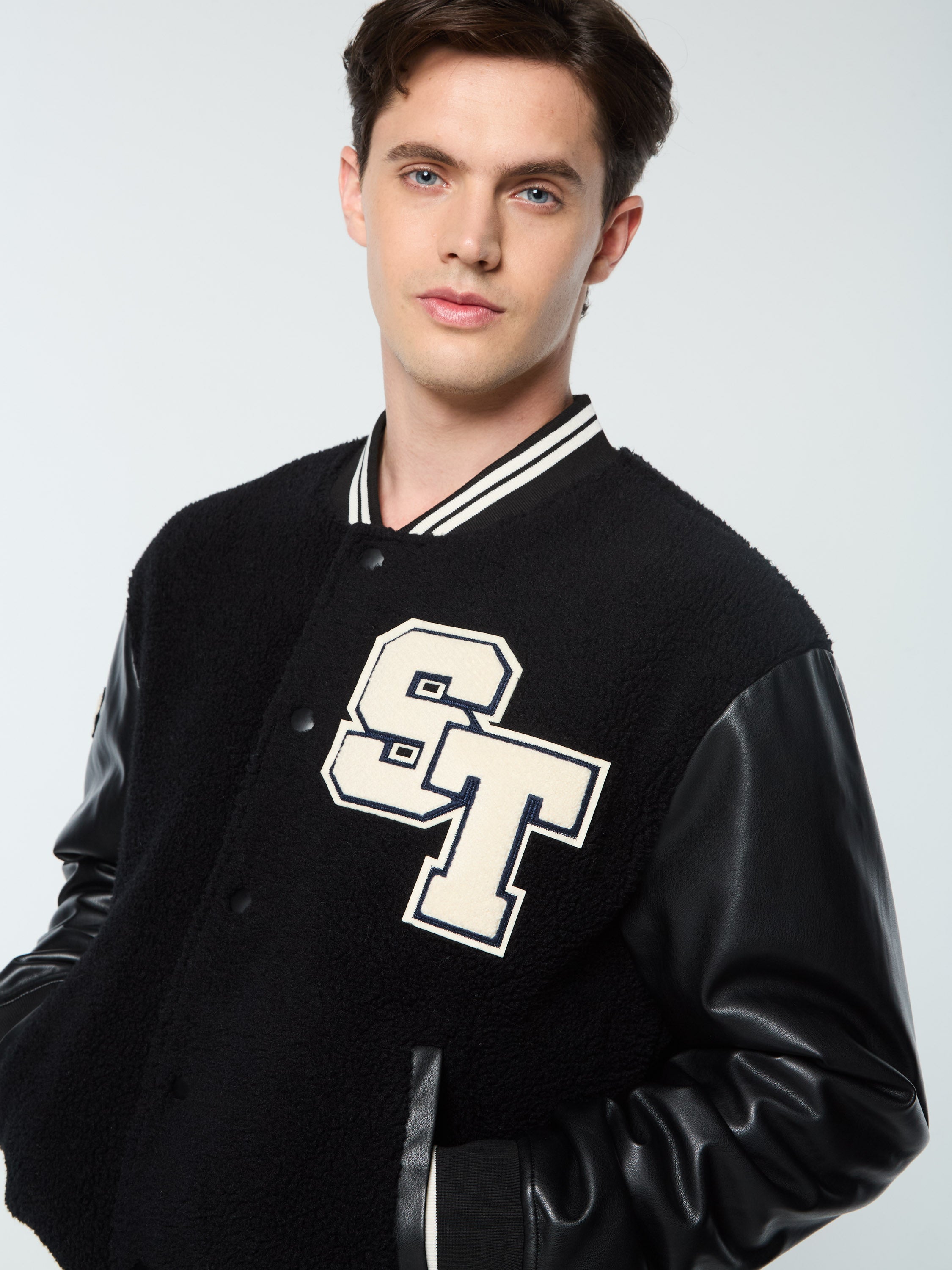 Toppa Varsity Bomber Jacket - Black Beauty | Stylish Men's Baseball Jacket for Casual Wear & Street Fashion