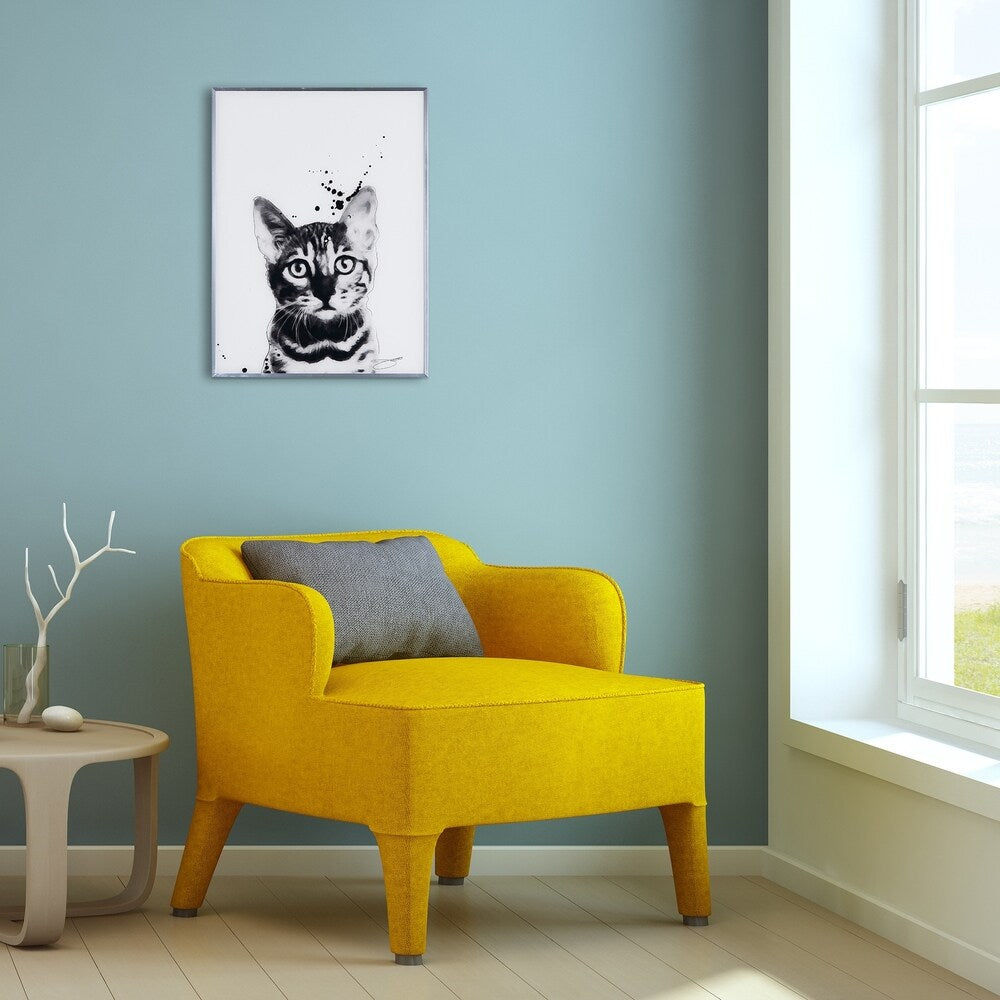 Bengal Cat Black and White Dog Wall Art - Reverse Printed Glass with Gunmetal Frame - Perfect for Living Room, Bedroom & Office Decor