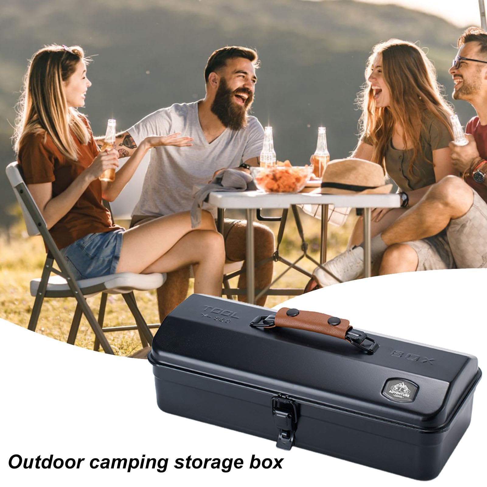 Durable Portable Metal Tool Box with Hip Roof - Heavy Duty Iron Storage Box for Camping, Outdoor & DIY Projects - Perfect for Tools, Gear & Equipment Organization
