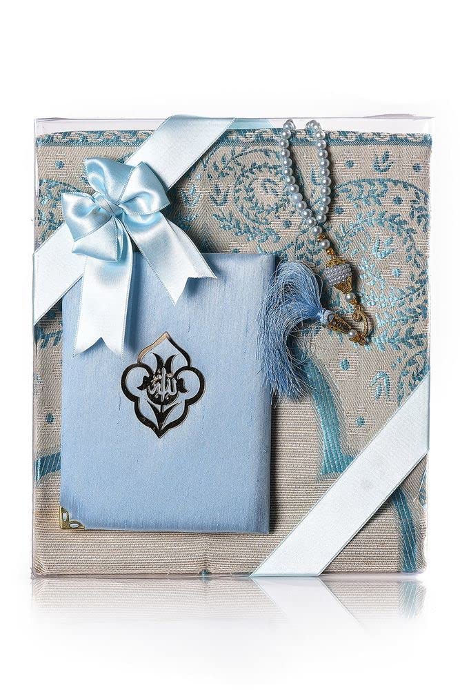 Premium Muslim Prayer Rug with Yaseen Surah Pocket Book & Tasbih Beads - Complete Islamic Gift Set for Men & Women | Soft Prayer Mat for Home, Mosque, Travel | Ideal for Ramadan, Eid, Mawlid & Daily Prayers