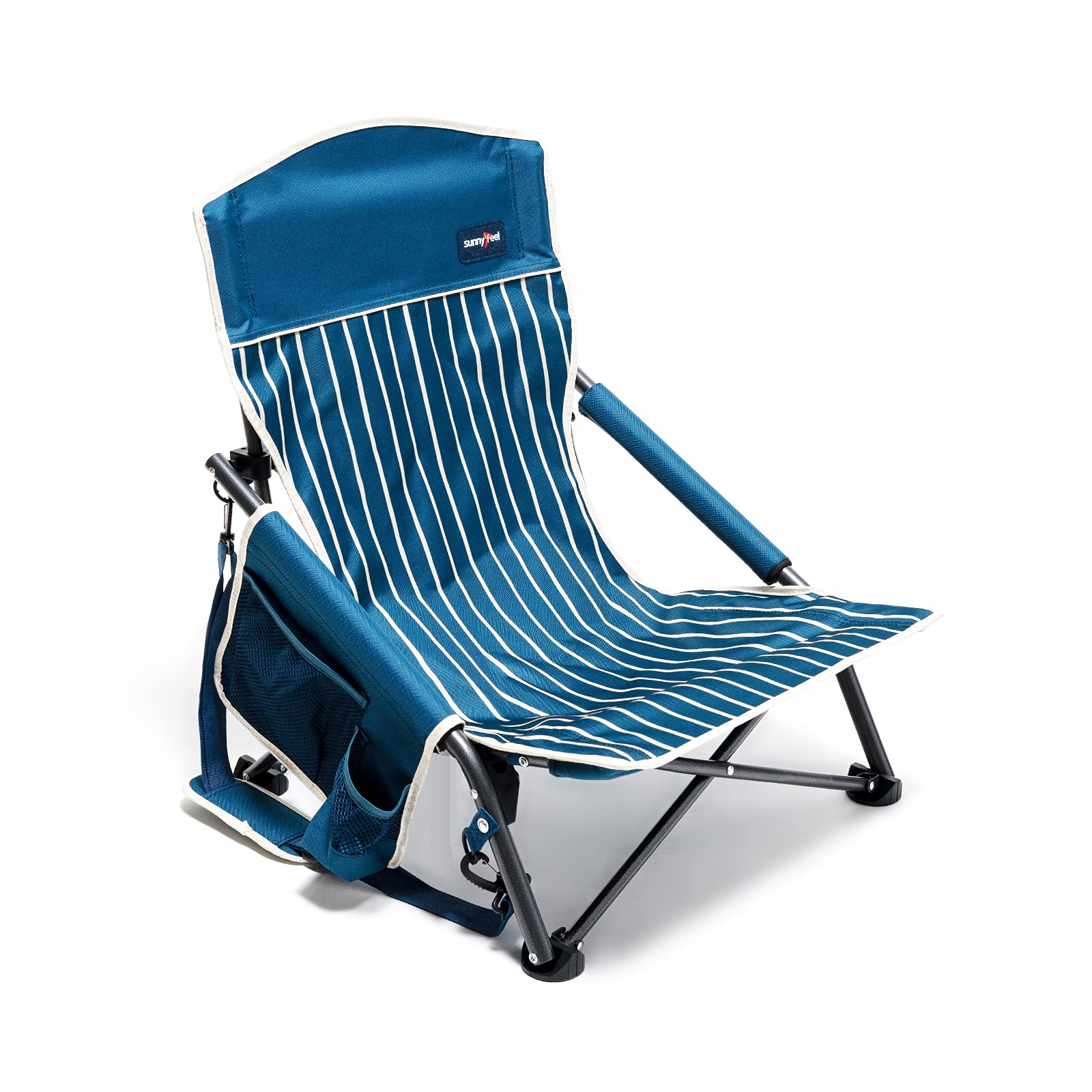 **SunnyFeel Portable Folding Camping Chair with Cup Holder - Heavy Duty 300 LBS Capacity, Compact & Lightweight for Beach, Backpacking, Picnic, Fishing, Concert & Outdoor Activities (Navy Blue)**