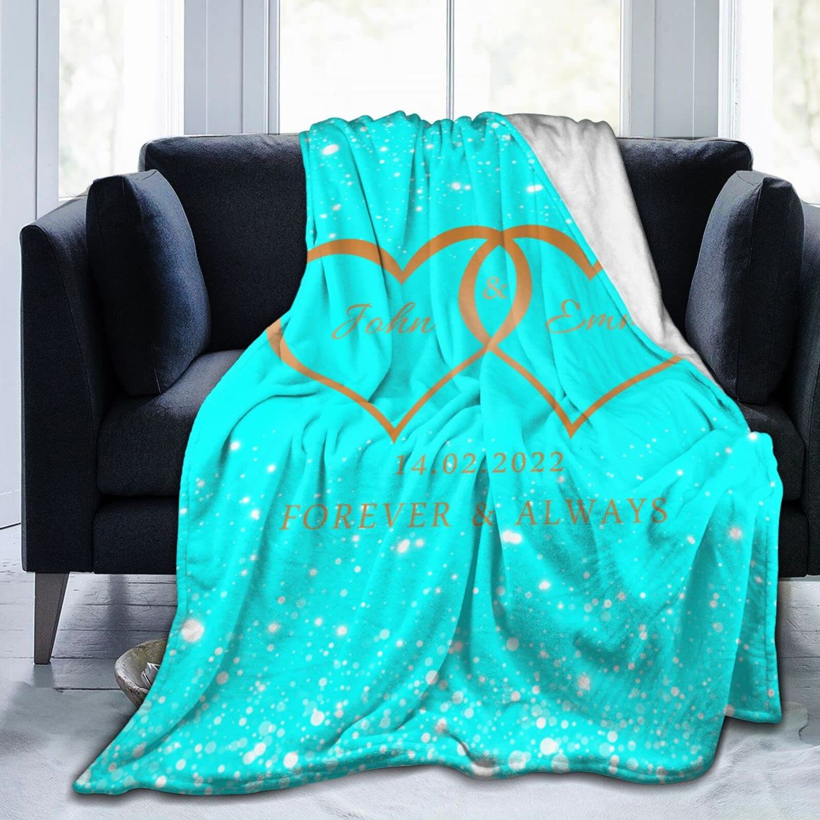 Personalized Couple Blanket with Custom Text - 80x60 Inch Soft Fleece Wedding Gift for Newlyweds, Valentine's Day & Anniversary - Romantic Gifts for Wife/Husband - Perfect for Cuddling on Sofa, Bed or Picnic Dates