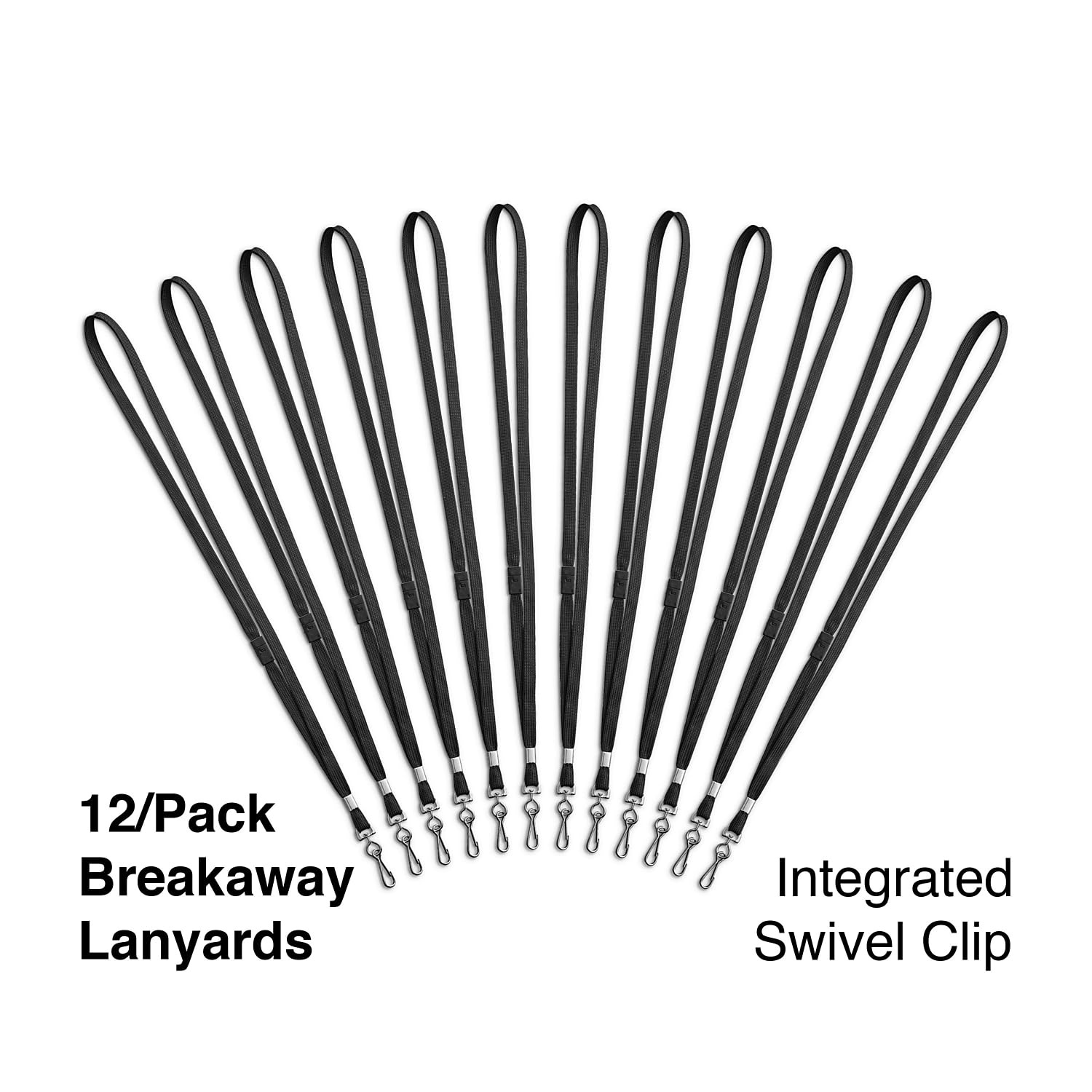 Staples 491443 Breakaway Lanyards for ID Badges - 12 Pack Black Safety Neck Straps for Work, School & Events