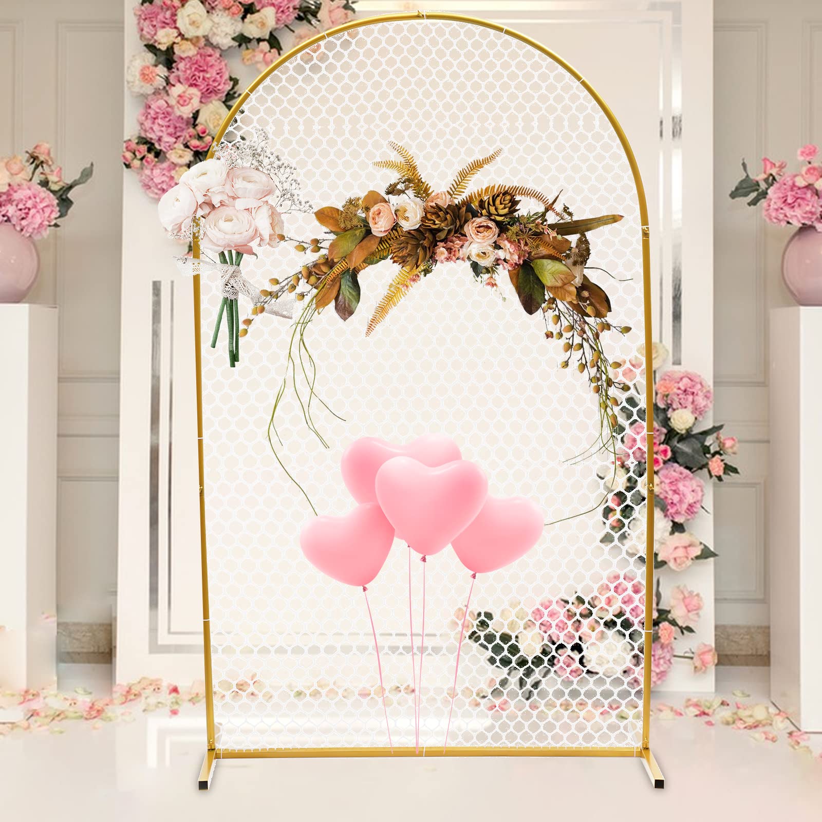 Elegant Gold Metal Wedding Arch Stand - Large Mesh Grid Backdrop Frame for Bridal Party, Garden Ceremony & Event Decor | Perfect for Outdoor Weddings, Photo Booths & Party Backgrounds
