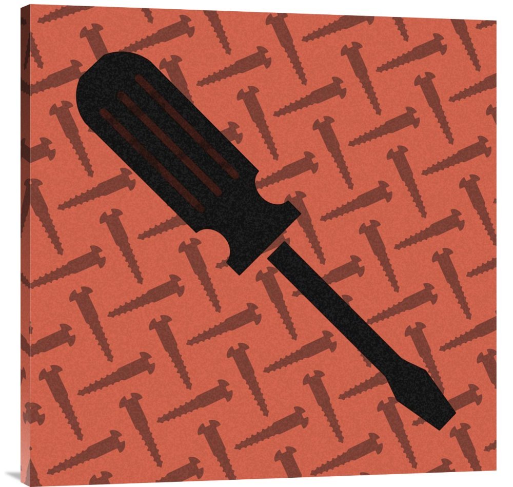 Flathead Screwdriver and Screws Canvas Wall Art Print - Hand Tools Gallery Wrap Giclee for Home & Office Decor | Workshop, Garage, Industrial Style Interior Design