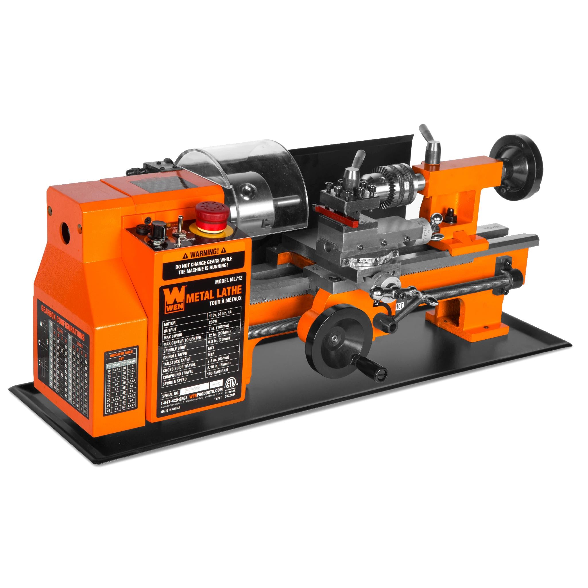 WEN ML712 7x12 Inch Variable Speed Benchtop Metal Lathe - 2-Way Turning for Precision Metalworking | Ideal for DIY Projects, Jewelry Making & Small Part Machining