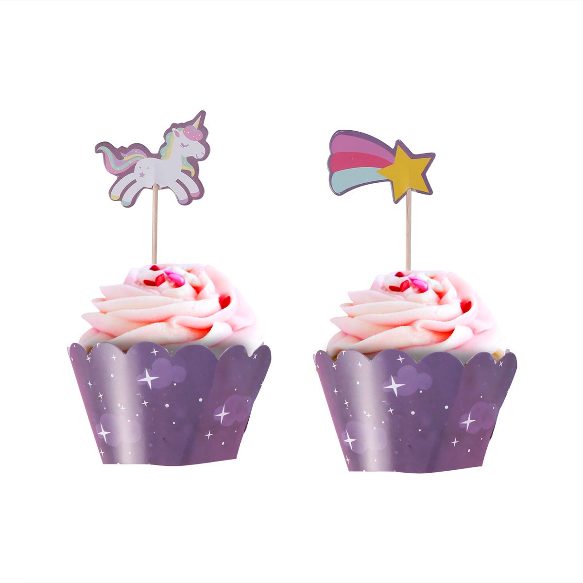 24PCS Unicorn Cupcake Toppers & Wrappers - Cake Decorations for Baking, Birthday Parties, Baby Showers & Wedding Celebrations - Perfect for DIY Desserts, Kids Parties & Banquet Favors (White Cardstock)