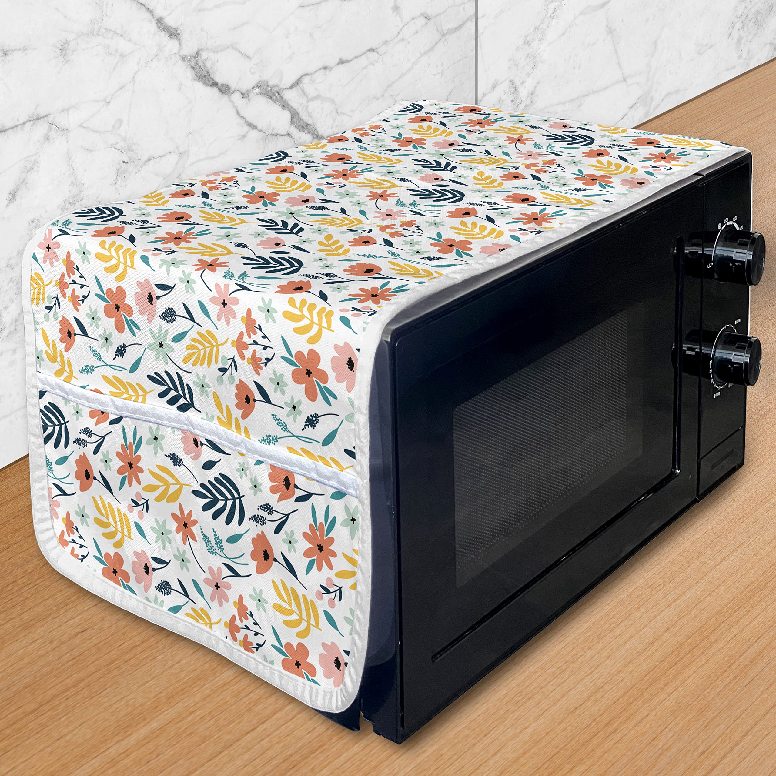 Ambesonne Floral Microwave Cover - Waterproof Kitchen Organizer with Pockets, 36