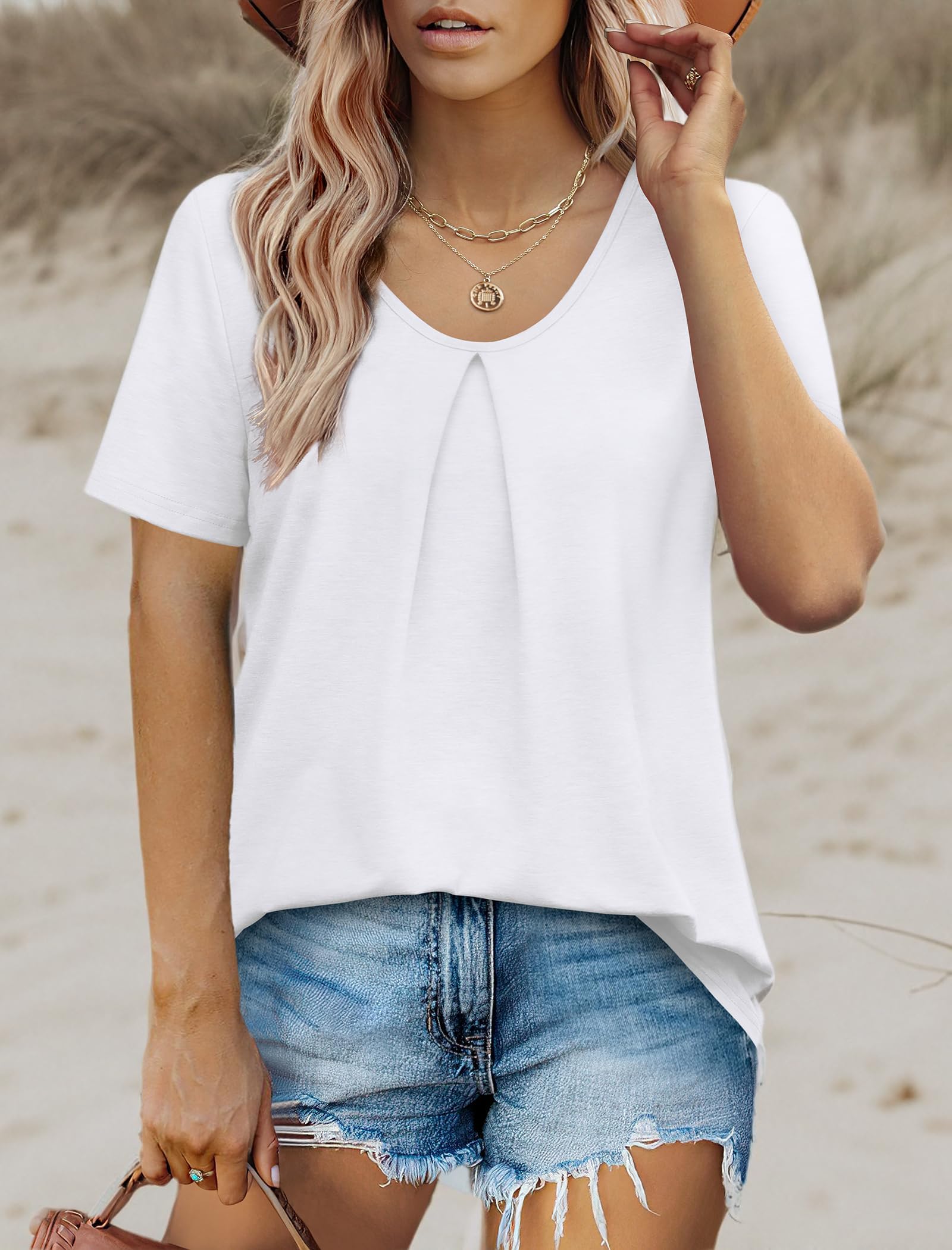 Trendy Women's Summer Tops 2024 - Casual Short Sleeve Scoop Neck T-Shirts | Saloogoe Fashion Tees for Beach, Travel & Everyday Wear