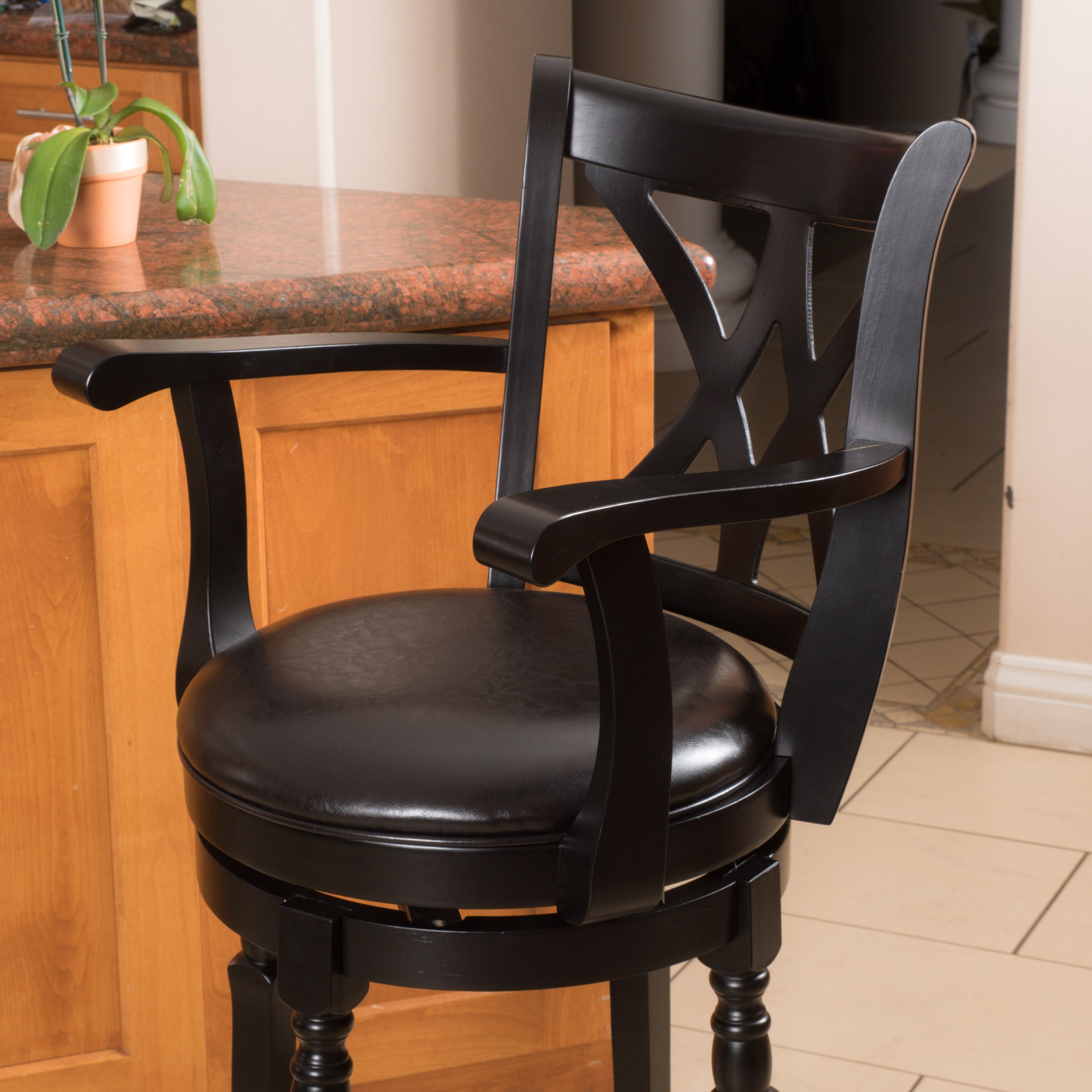 GDFStudio Swivel Bar Stool with Ebony Finish - Adjustable Height Counter Stool for Kitchen Island, Home Bar & Dining Room - Modern & Comfortable Seating Solution