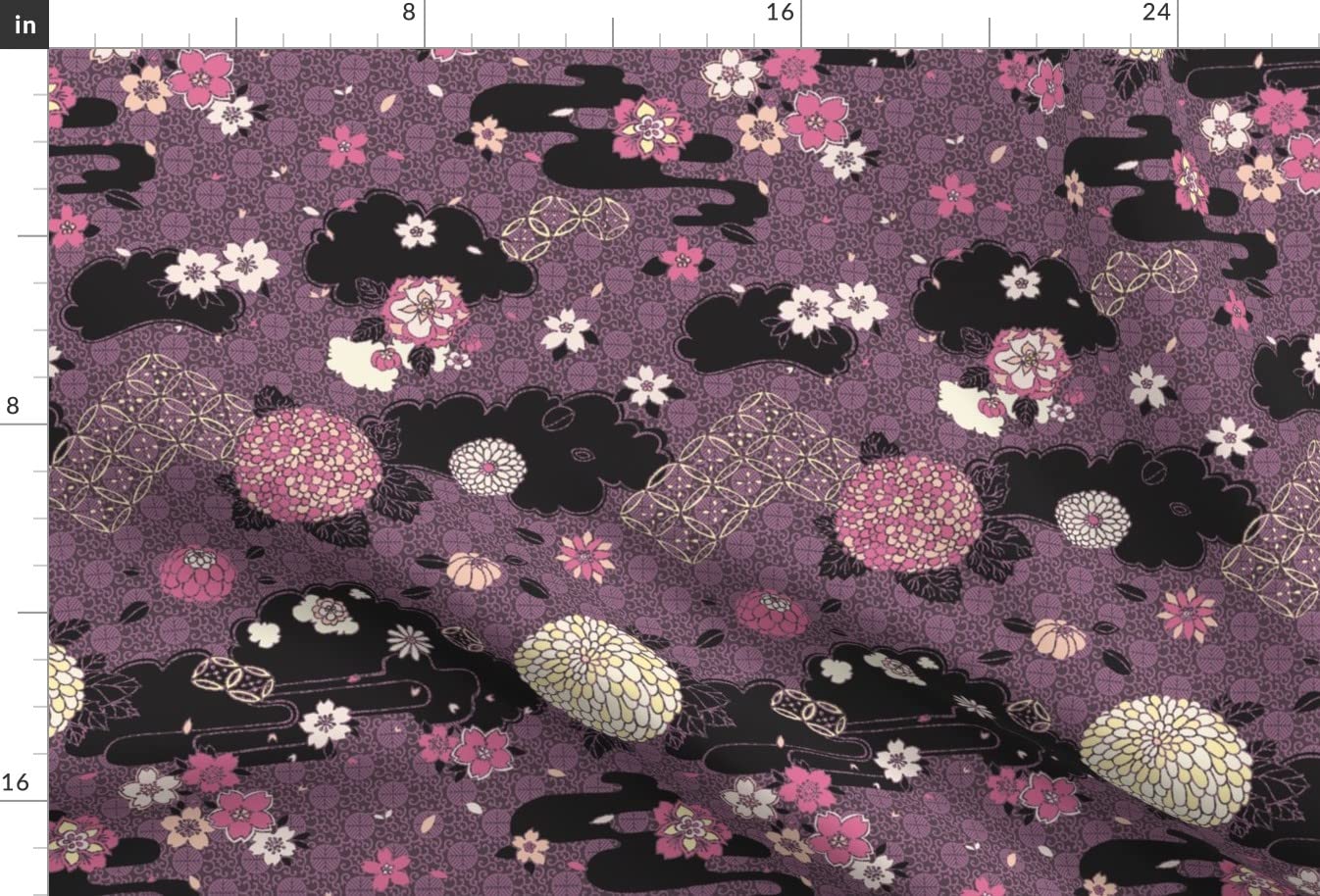 Premium Spoonflower Fabric - Floral Pink Purple Black Japanese Cherry Blossom Print on Soft Minky Fabric (Fat Quarter) for Sewing Projects, Baby Blankets, Quilt Backing & Plush Toys - Perfect for DIY Crafts, Nursery Decor & Gift Making