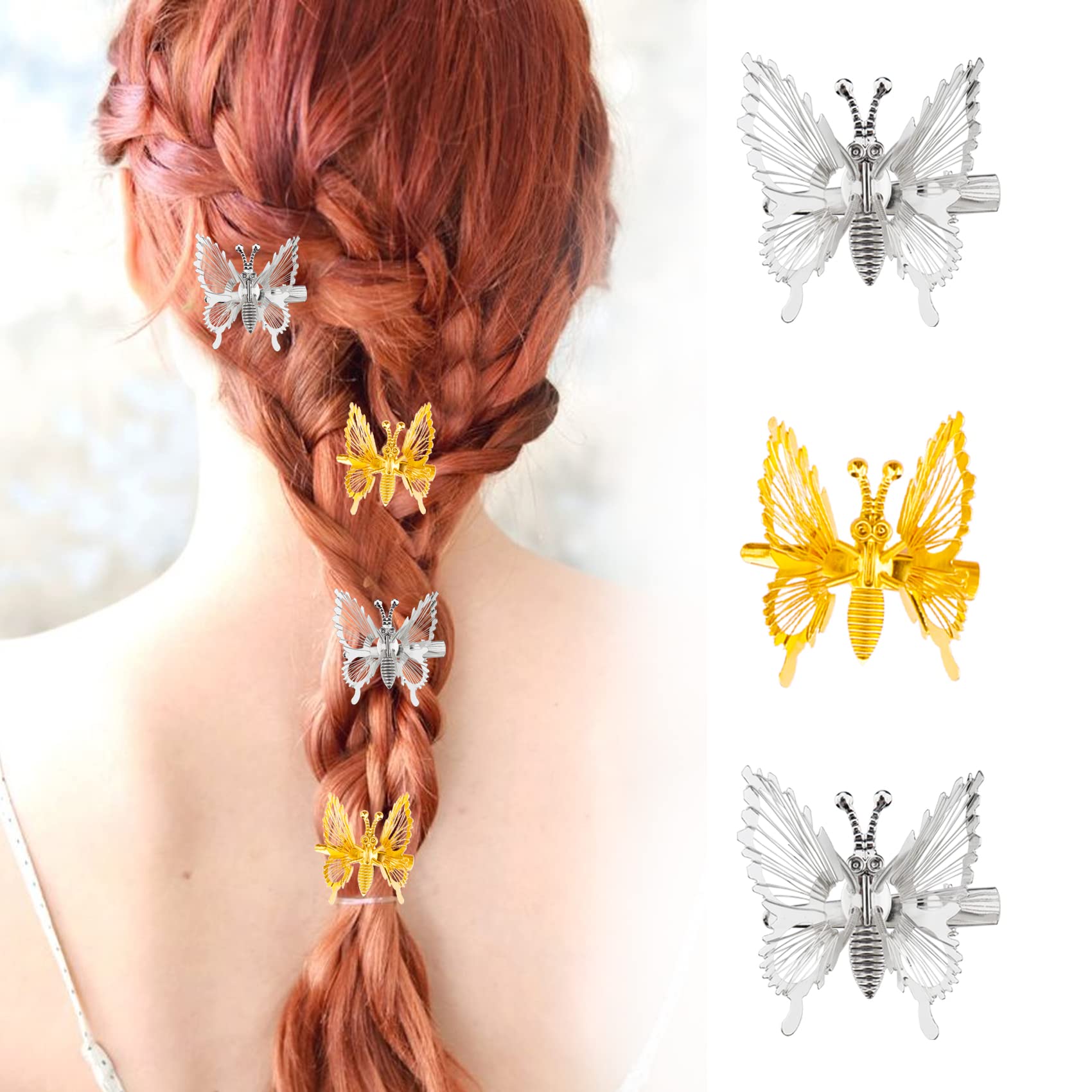 SANNIDHI® 8Pcs Butterfly Hair Clips for Women - Stylish Metal Hair Barrettes with Flapping Wings, Hair Styling Clips for Girls (Gold & Silver) - Perfect for Parties, Weddings & Everyday Hair Accessories