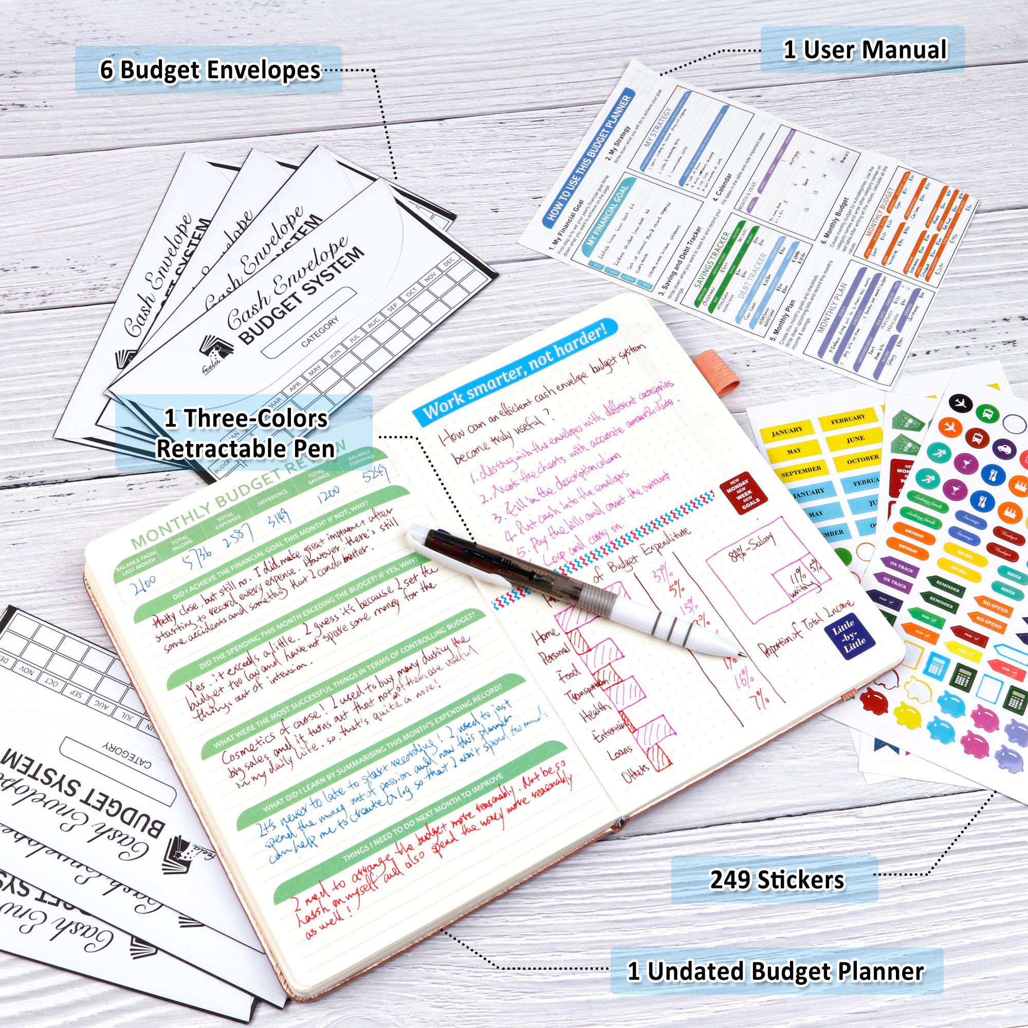 2025 Budget Planner - Undated Monthly Financial Organizer with Expense Tracker, Budget Envelopes & Stickers | A5 Hardcover Money Journal with Pen & User Manual | Perfect for Personal Finance, Bill Management & Savings Goals (Rose Gold)