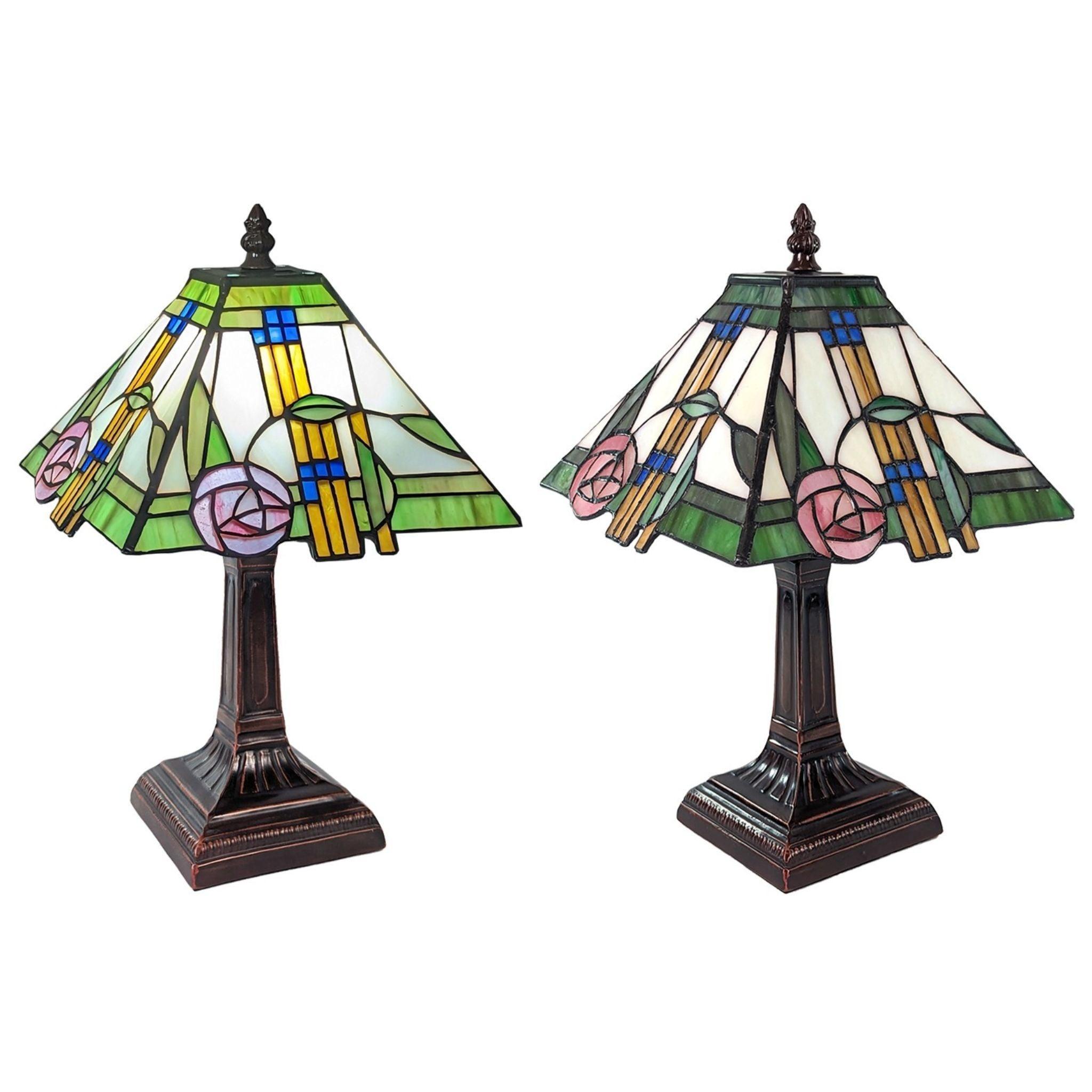 Charles Small Tiffany Bedside Table Lamp - Stained Glass Nightstand Lamp for Bedroom, Living Room & Office - Vintage Style Accent Lighting for Home Decor