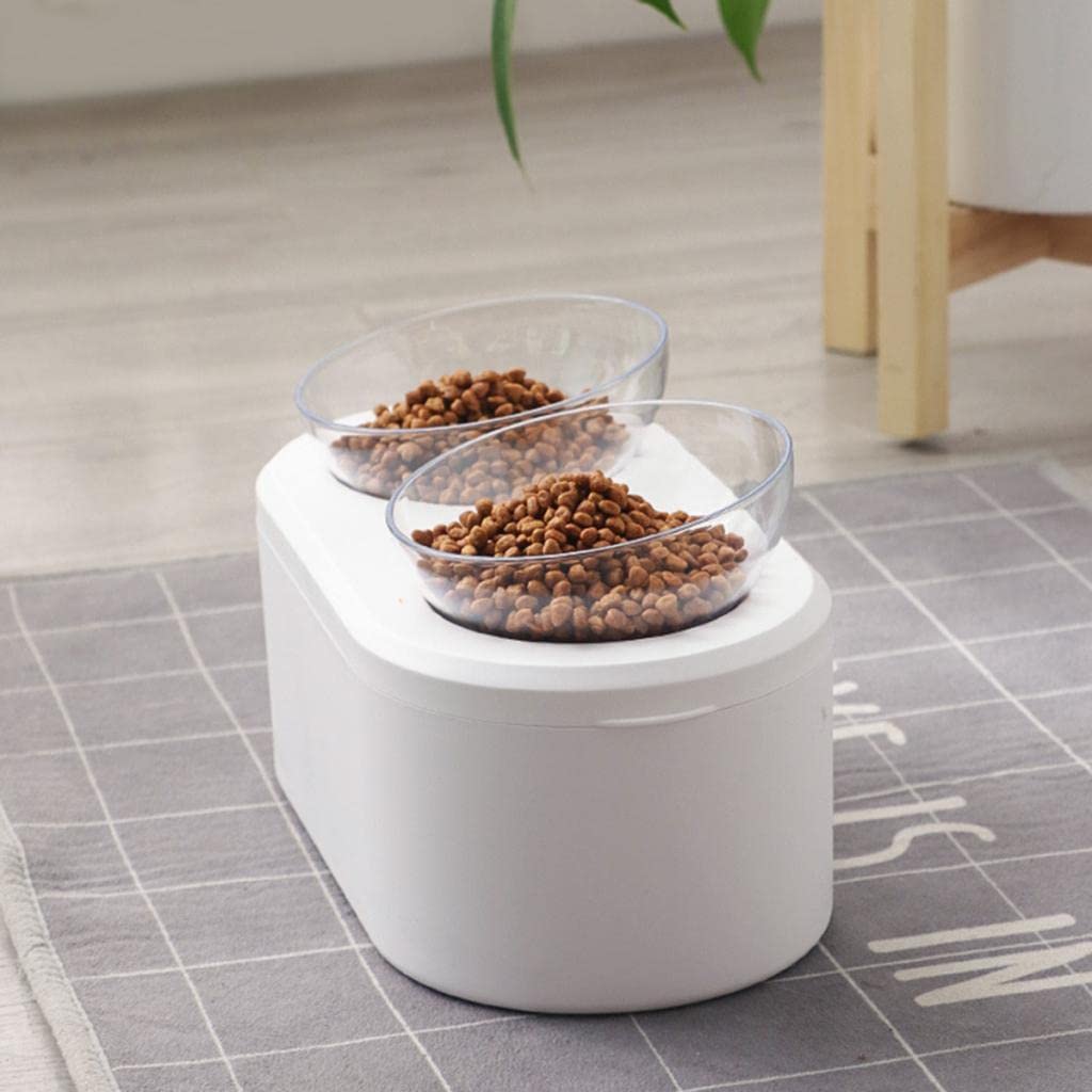 Elevated Raised Cat Bowls for Food and Water - Double Pet Feeder with Storage for Dry Food & Snacks - Perfect for Kittens, Adult Cats & Multi-Pet Homes