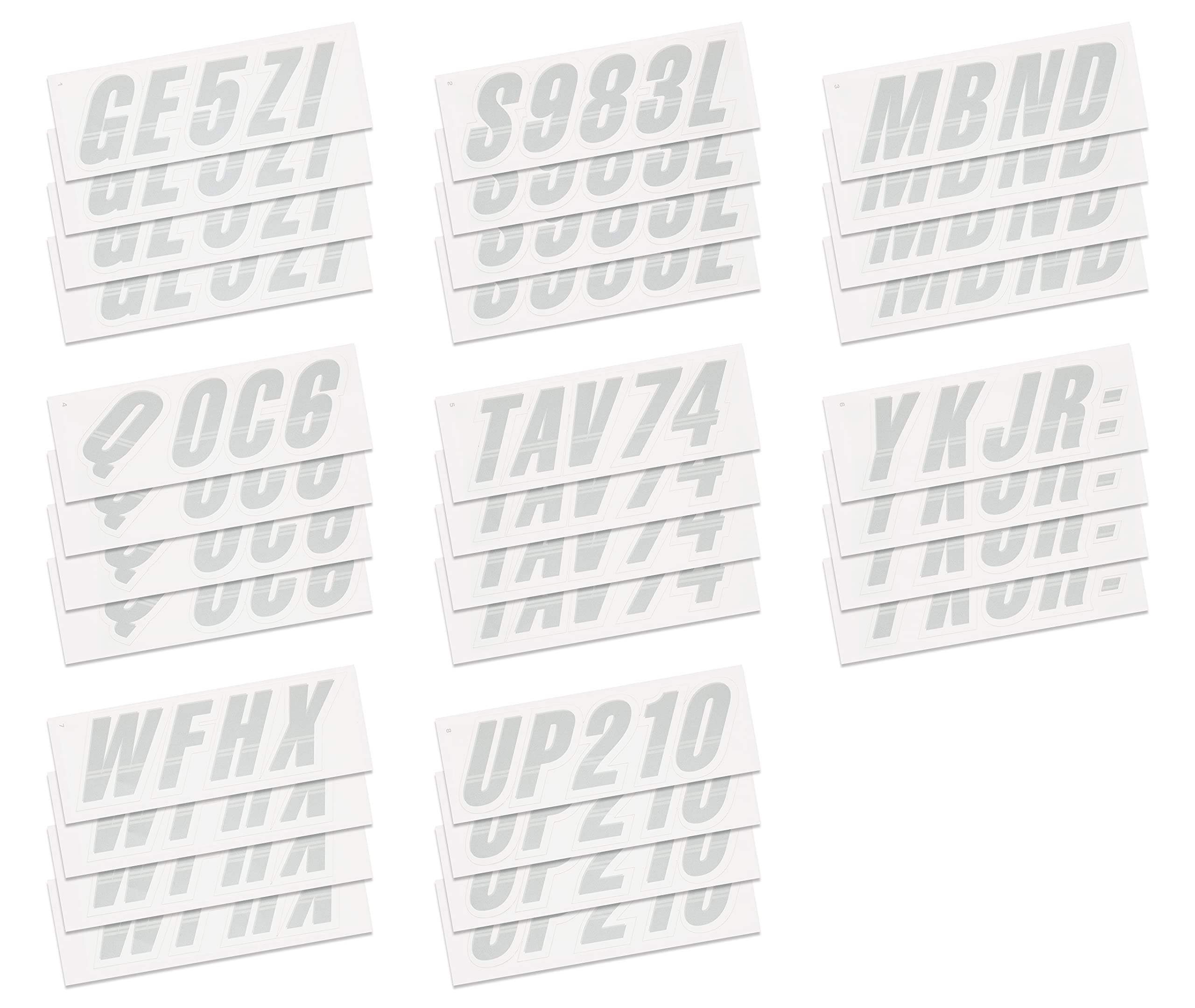 STIFFIE Techtron Metallic Silver/White 3 Inch Boat Registration Numbers & Letters Stickers - Waterproof Decals for PWC, Jet Ski, Kayak, Canoe and Marine Vessels - Perfect for Boat Registration, Watercraft Identification and Compliance