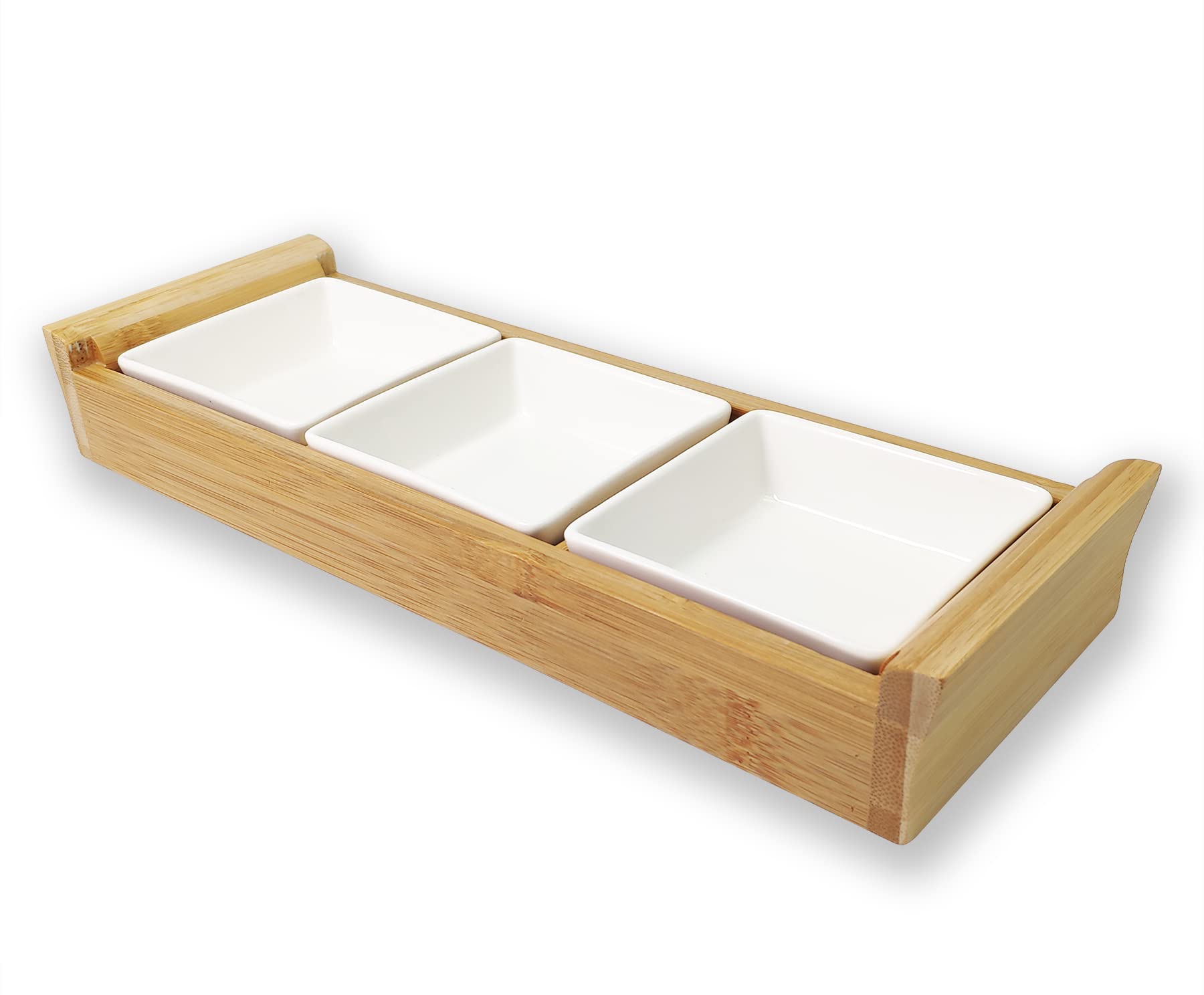 Wooden Divided Serving Platter for Parties - Perfect for Chips, Dips & Snacks | Reusable 3-Cell Tray
