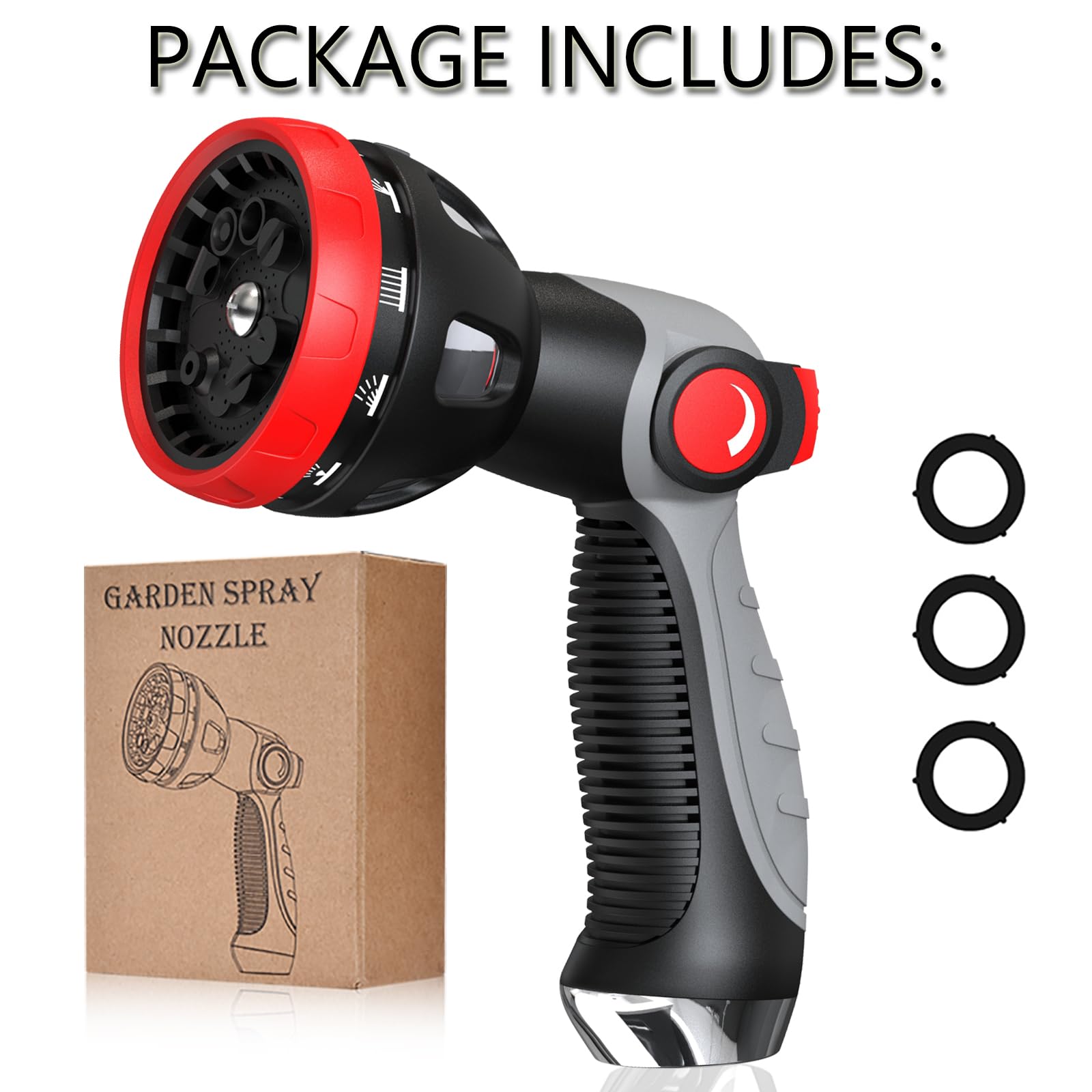 Metal High Pressure Hose Nozzle - 10 Adjustable Patterns for Garden, Lawn & Car Washing