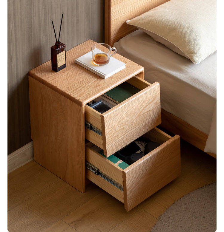 Solid Oak and Ash Wood Nightstand - Sturdy Bedside Table for Bedroom, Living Room, or Guest Room - Perfect for Storage and Decor