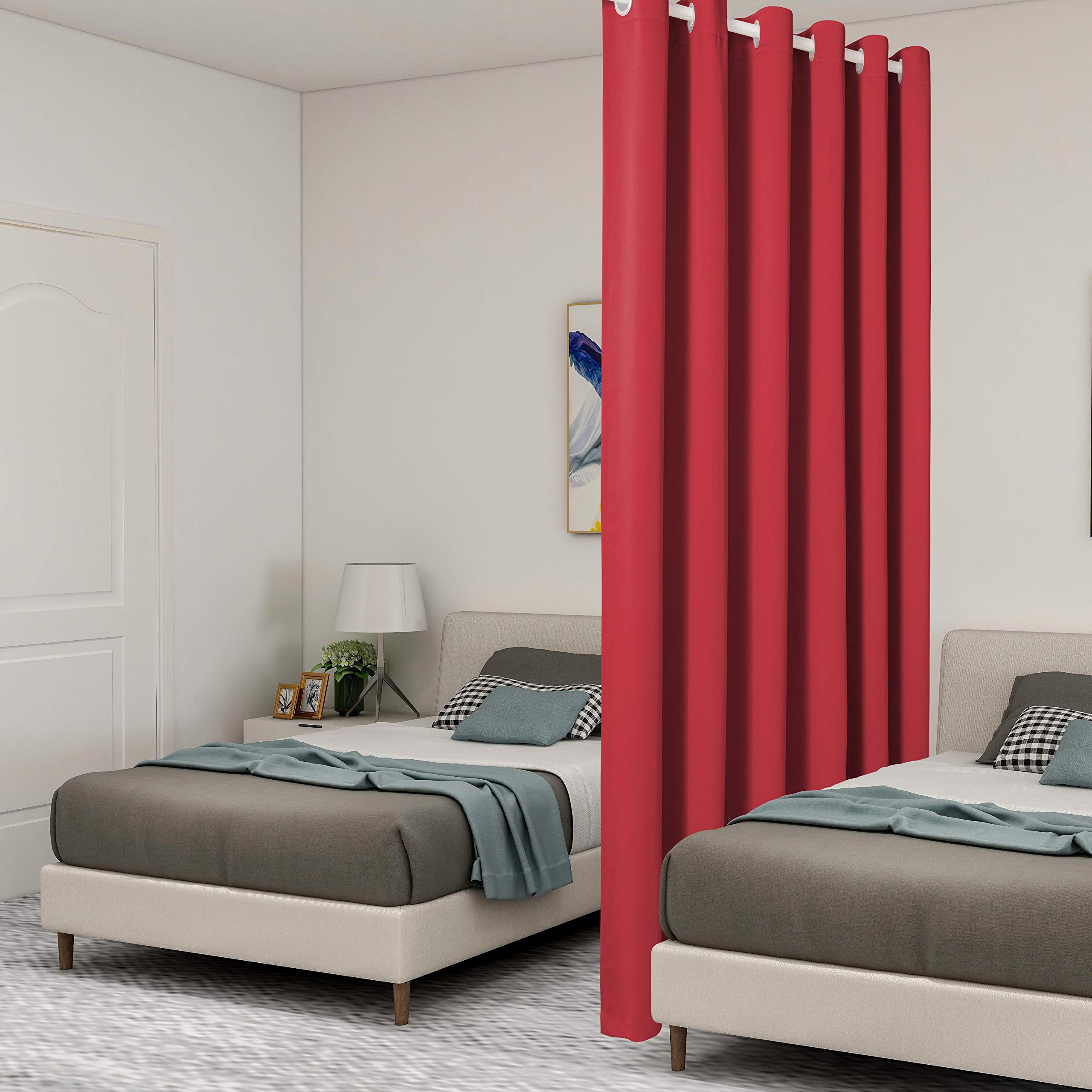 LORDTEX Red Room Divider Curtain - 15ft Wide x 9ft Tall Soundproof Blackout Privacy Screen for Living Room, Bedroom, Patio Door | Noise Reduction & Light Blocking for Home Office, Studio, or Dorm Room
