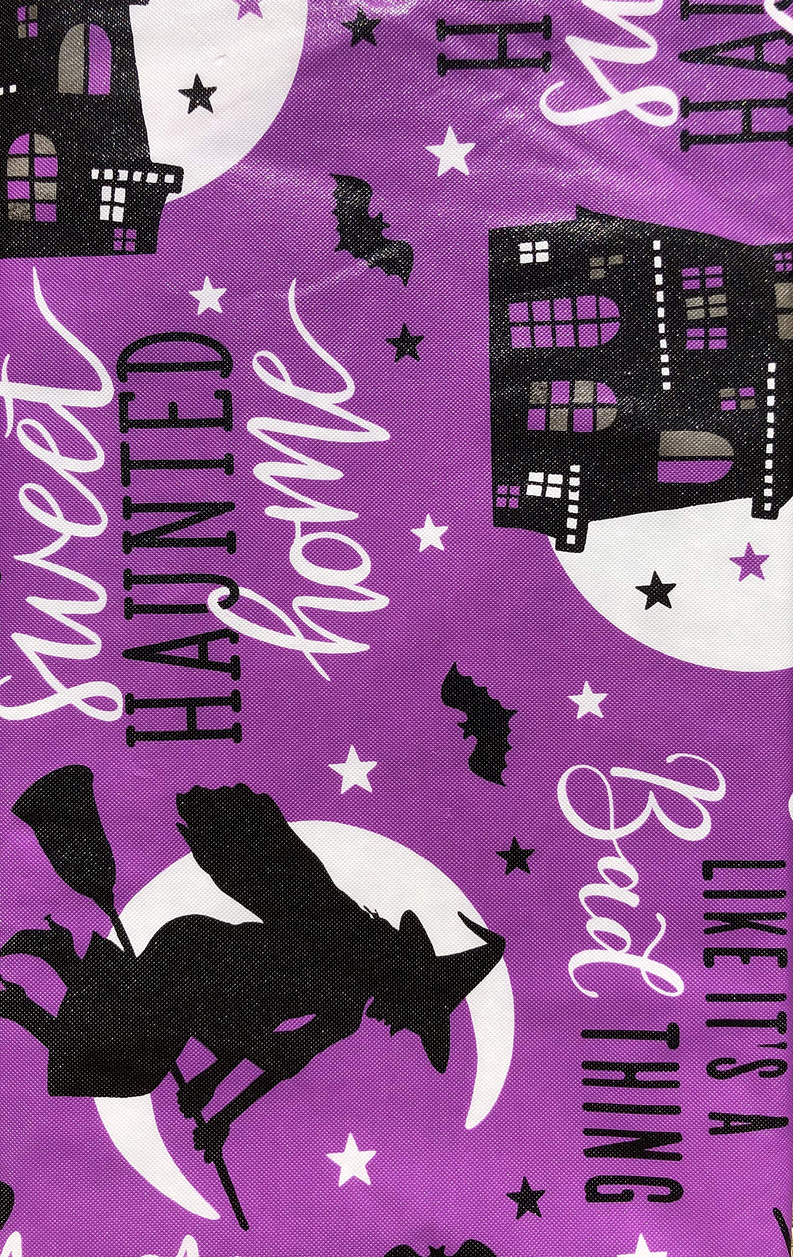 Halloween Witch's Home Sweet Haunted Home Vinyl Flannel Back Tablecloth - 60 Inch Round Decorative Table Cover for Spooky Party Decorations & Themed Gatherings