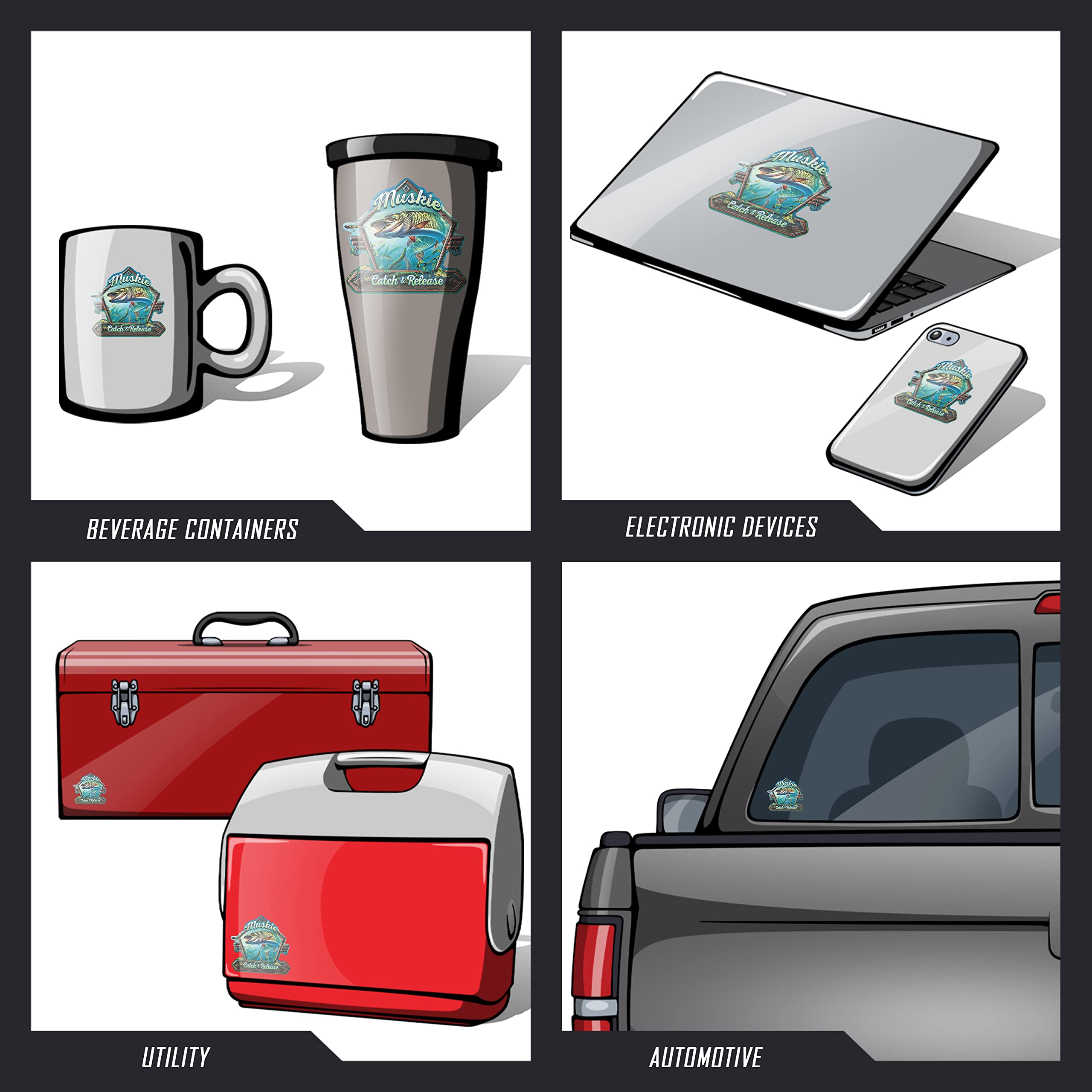 Premium Muskie Catch & Release Fishing Decals - Set of 2 Durable Vinyl Stickers for Cars, Trucks, Boats, Tumblers & Laptops - Perfect for Anglers & Fishing Enthusiasts