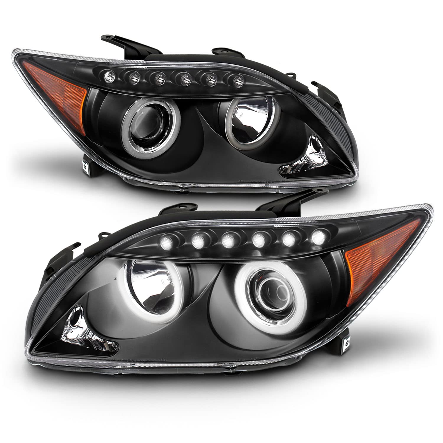 AmeriLite Ultra Bright LED Halo Projector Headlights - Black for Scion Tc (Pair, Left & Right) - Perfect for Night Driving & Car Customization