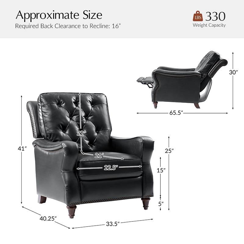 Myria Genuine Leather Nailhead Recliner Chair - Modern Living Room Furniture with Tufted Back and Padded Armrests | Perfect for Home Theater, Gaming, and Relaxation