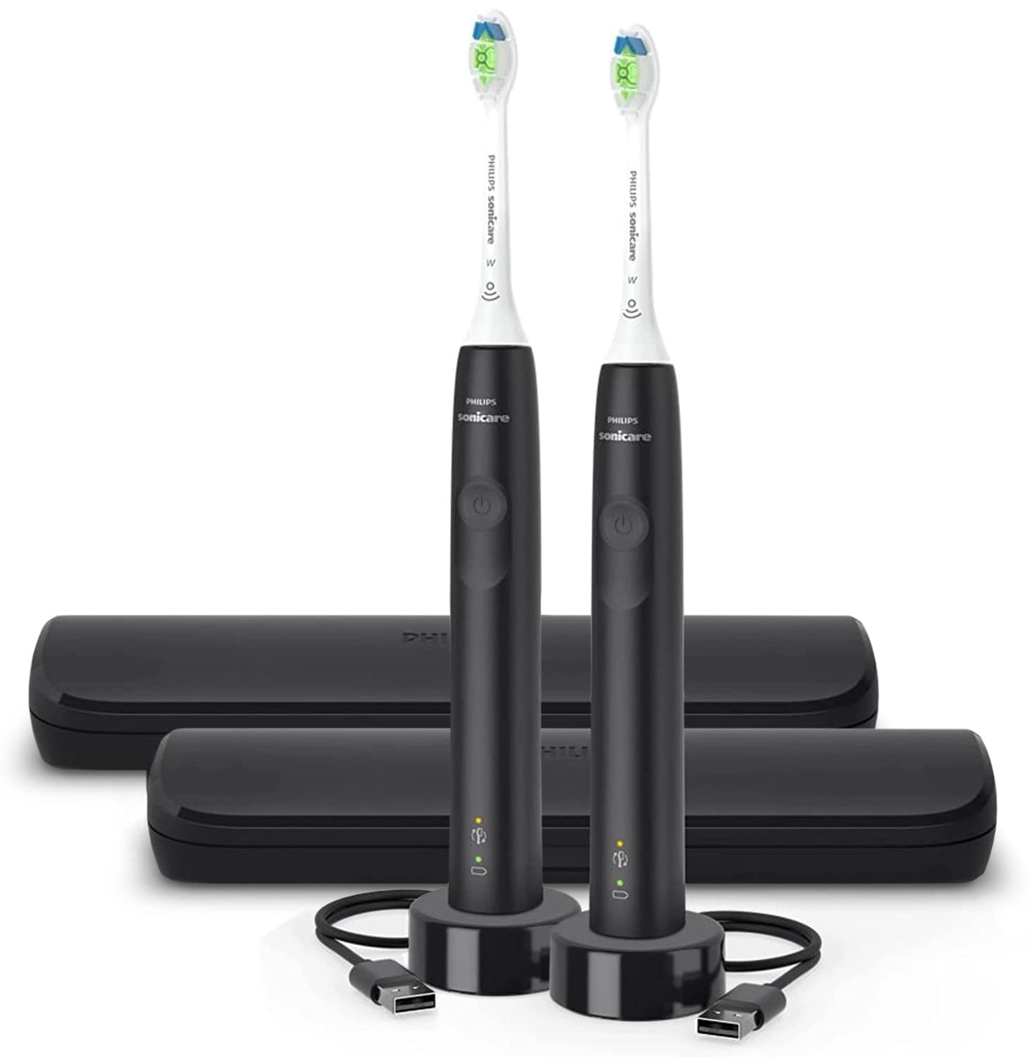 Philips Sonicare DiamondClean Rechargeable Electric Toothbrush 2-Pack with Pressure Sensor & Travel Case - Black | Sonic Toothbrush for Deep Cleaning & Gum Care | Perfect for Home Use & Travel Accessories