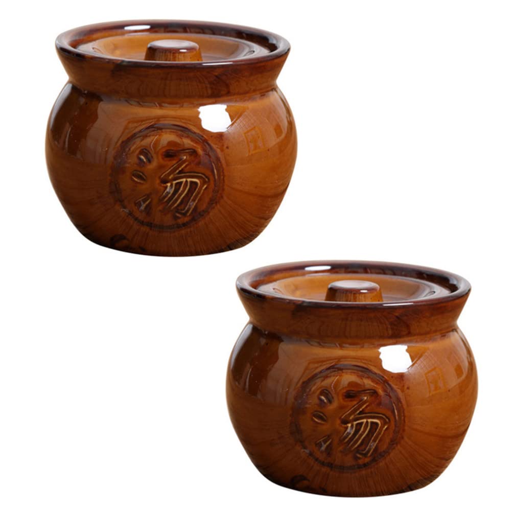 Vintage Chinese Style Ceramic Stockpot - 2-Piece Porcelain Stew Pot & Casserole Cookware Set (9.8cm) for Stovetop Cooking, Hot Pot & Soup | Perfect for Asian Cuisine, Family Dinners & Restaurant Use