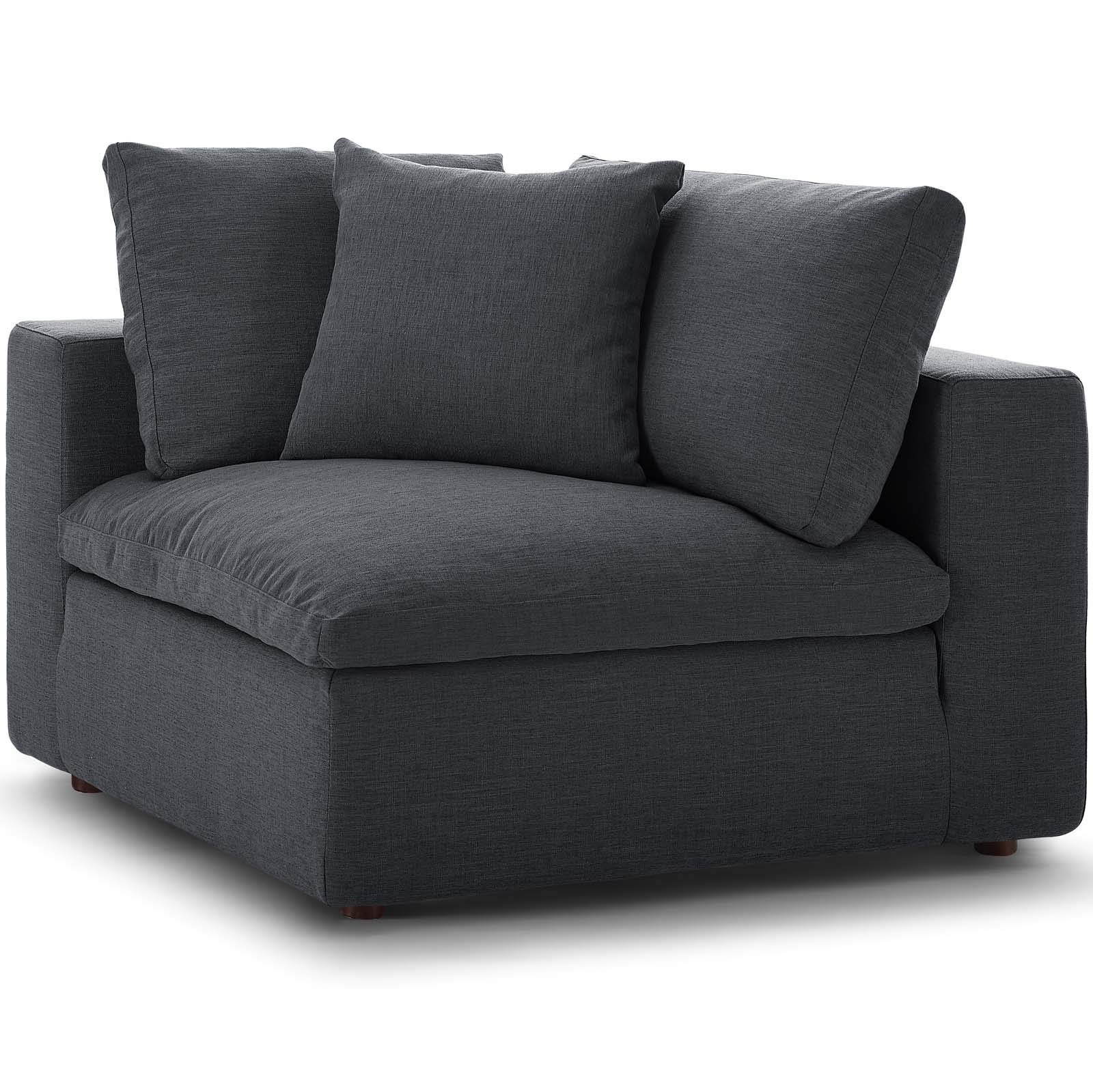 Modway Commix Down-Filled Overstuffed Upholstered Sectional Sofa Corner Chair in Gray - Modern Living Room Furniture for Small Spaces, Apartment & Home Theater Seating