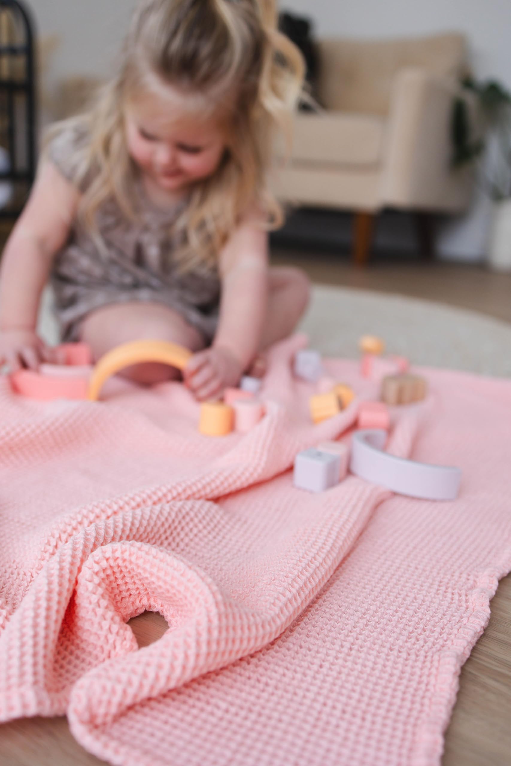 Soft Waffle Knit Baby Blanket 43x43 Inch - Gender Neutral Cotton Swaddle & Toddler Blanket for Stroller, Crib, Nursing - Breathable & Cozy (Rose Pink) - Perfect for Newborns, Infants & Gifts
