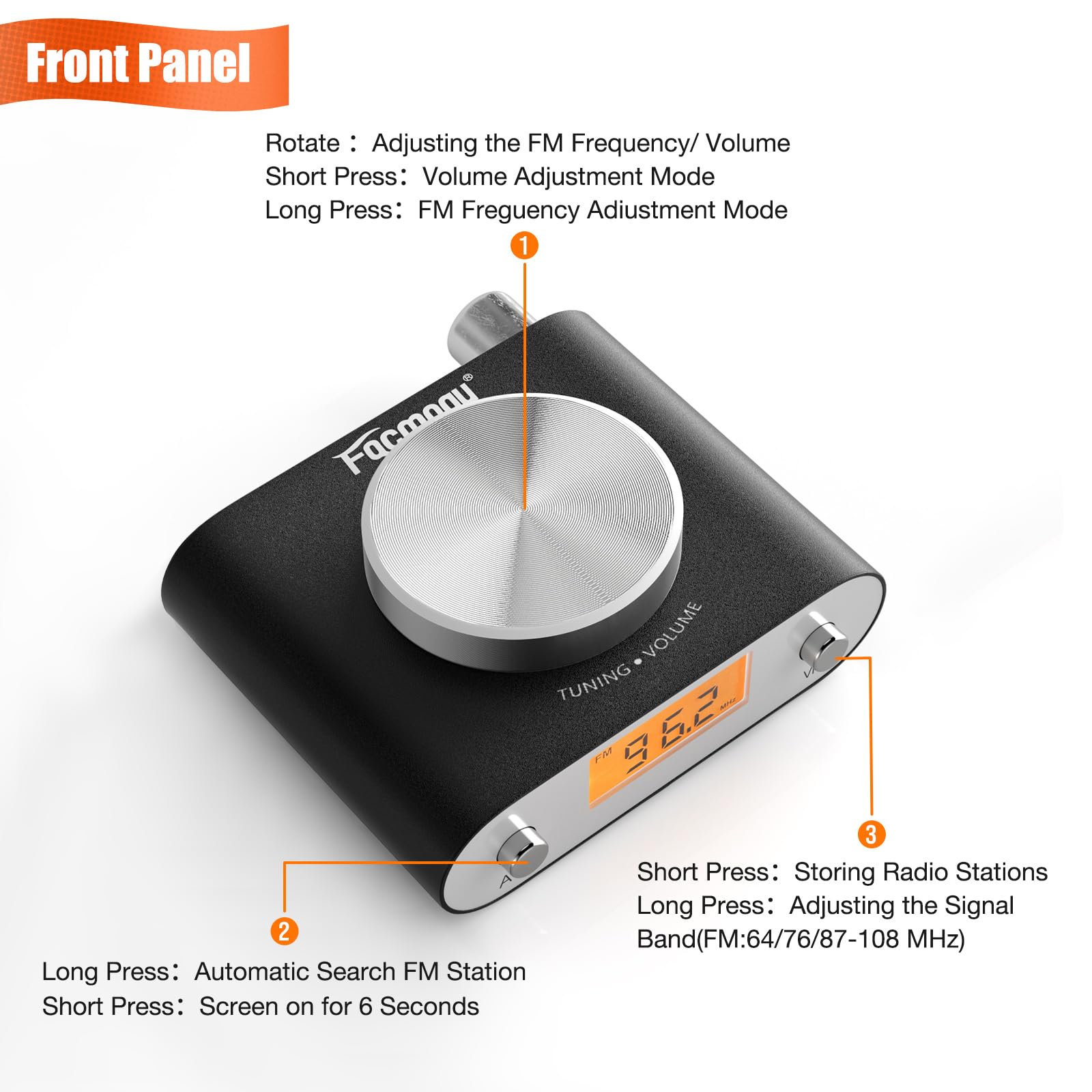 Facmogu FM Radio Receiver - Si4730 Global Frequency AM/FM Radio with 33ft Long Antenna, 3.5mm Audio Output & LCD Display - Perfect for Home, Office, Emergency Use & Outdoor Activities
