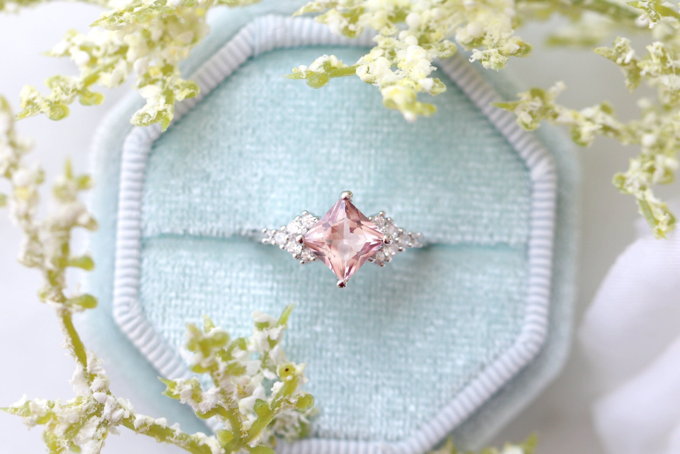 Ellie Morganite Ring Sterling Silver - Elegant Rose Gold Plated Jewelry for Women, Perfect for Engagement, Wedding, Anniversary & Everyday Wear