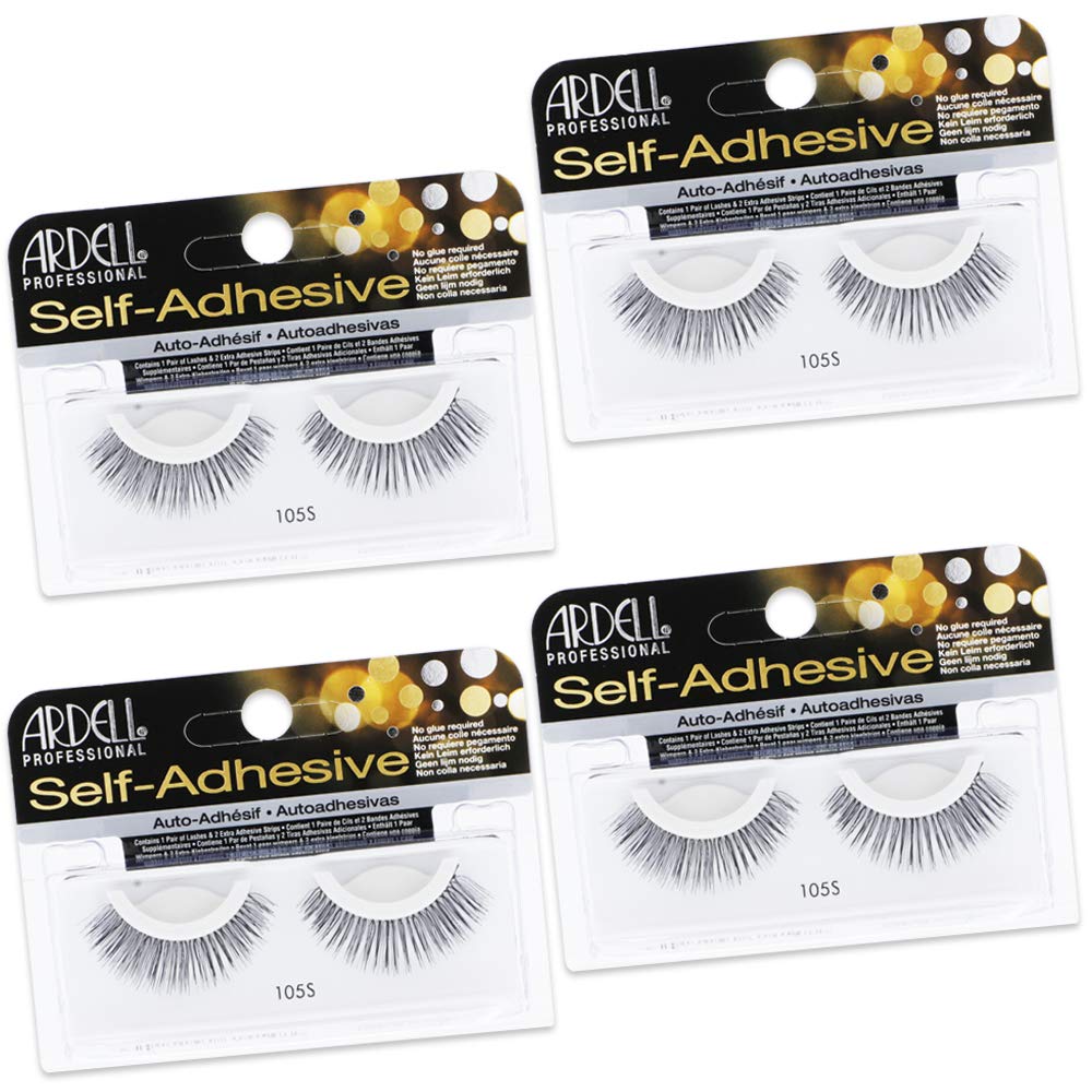 Ardell False Eyelashes Self-Adhesive 105S - Natural Look Faux Mink Strip Lashes, Reusable Eyelash Extensions for Eye Makeup (4 Pack) - Perfect for Daily Wear, Parties & Special Occasions