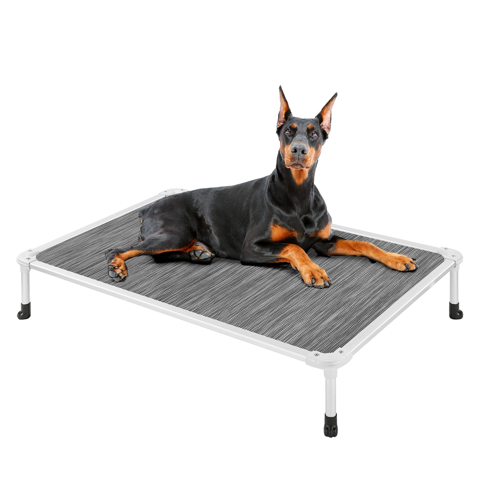 Veehoo Chew Proof Elevated Cooling Dog Bed - Durable Textilene Mesh & Silver Aluminum Frame Pet Cot with Non-Slip Feet - Indoor/Outdoor Use for Large Dogs - Perfect for Backyard, Patio, or Kennel Comfort