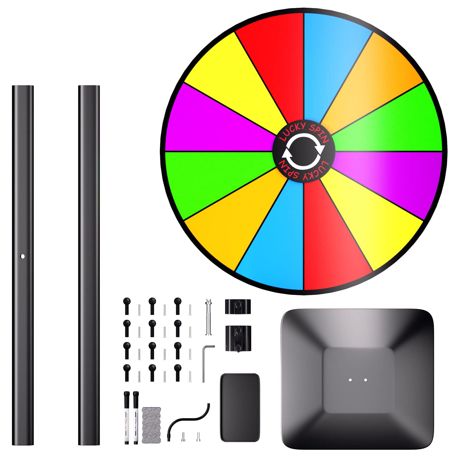 24 Inch Heavy Duty Prize Wheel - Adjustable Height Floor Stand & Tabletop Spinner with 12 Dry Erase Slots & Eraser for Carnival Games, Trade Shows, Fortune Spinning & Classroom Activities