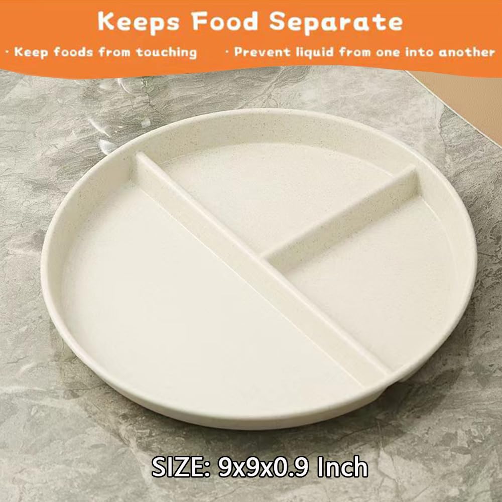 Unbreakable 5-Piece Divided Dinner Plate Set - 9 Inch BPA-Free Wheat Straw Portion Control Plates for Healthy Eating, Bariatric Diet & Kids | Microwave & Dishwasher Safe for Everyday Meals