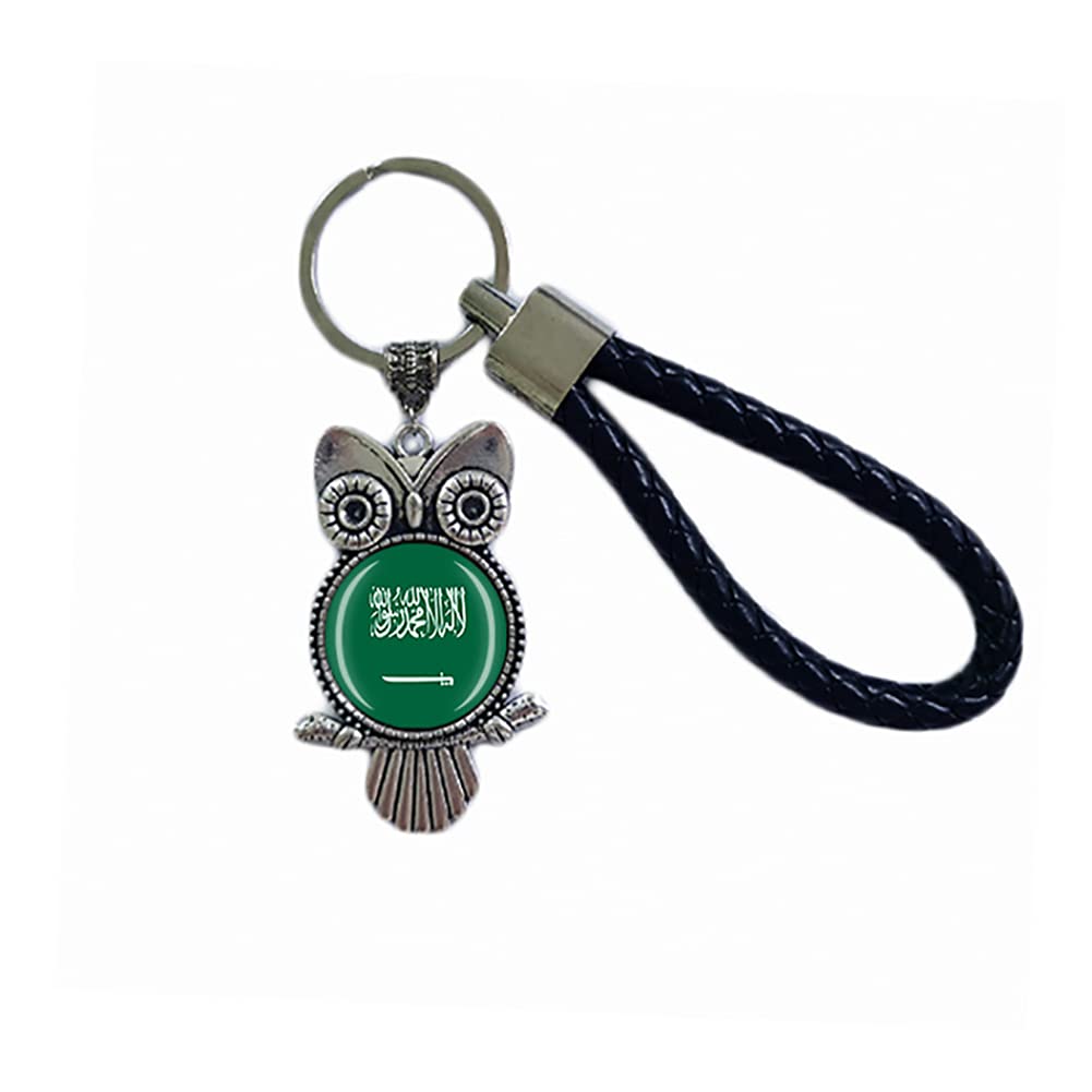 Saudi Arabia Flag Keychain - Patriotic Souvenir Key Ring with Owl Pendant for Men & Women - Perfect for Travel Gifts, Car Keys & Backpack Accessories