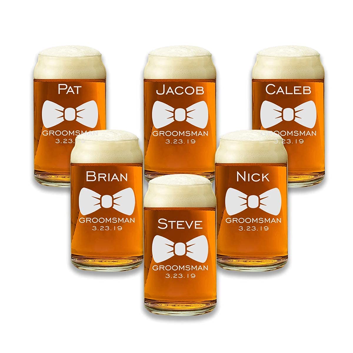 Personalized Beer Can Glasses Set of 6 - Custom Engraved Groomsmen Gift for Weddings - 9 Premium Design Options - Perfect for Bachelor Parties, Anniversary Gifts & Man Cave Decor