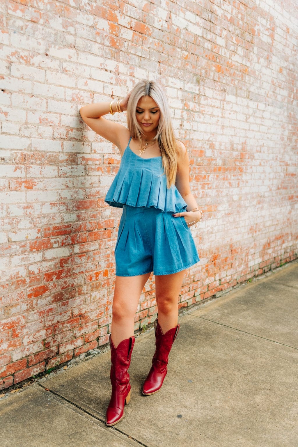 Stylish Denim Pleated Skort Set for Women - Trendy High Waist Skirt Shorts Combo - Perfect for Casual Outings, Summer Vacations & Streetwear Fashion