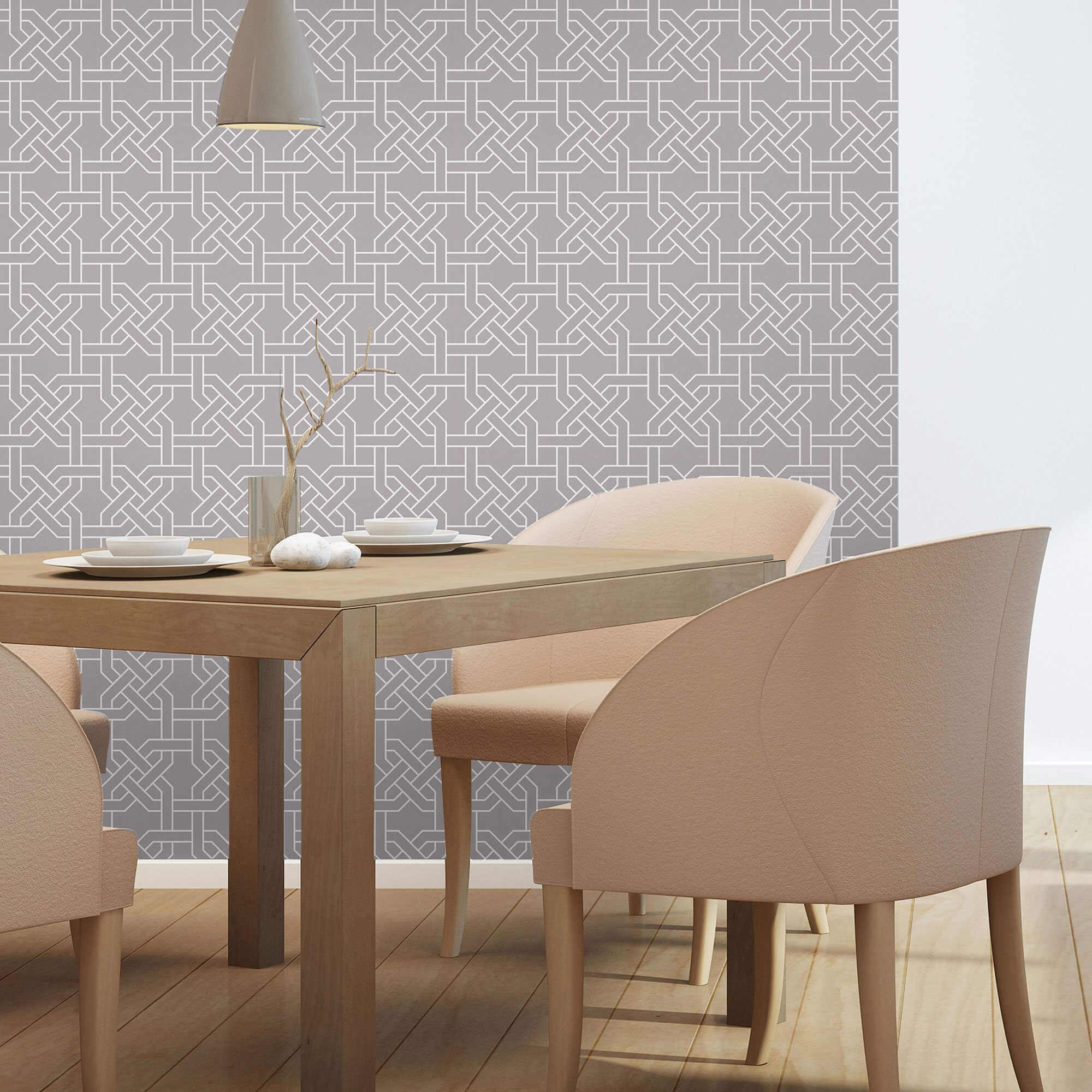 White and Grey Geometric Peel and Stick Removable Wallpaper - Self-Adhesive Decorative Wall Covering for Bedroom, Living Room, Office & Nursery