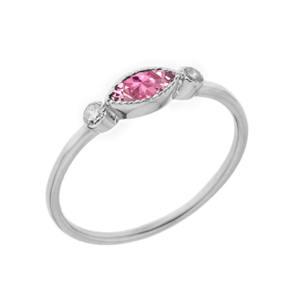 14K White Gold Solitaire Pink CZ & White Topaz Engagement Ring for Women - Elegant Proposal Jewelry Gift for Anniversary, Valentine's Day & Special Occasions