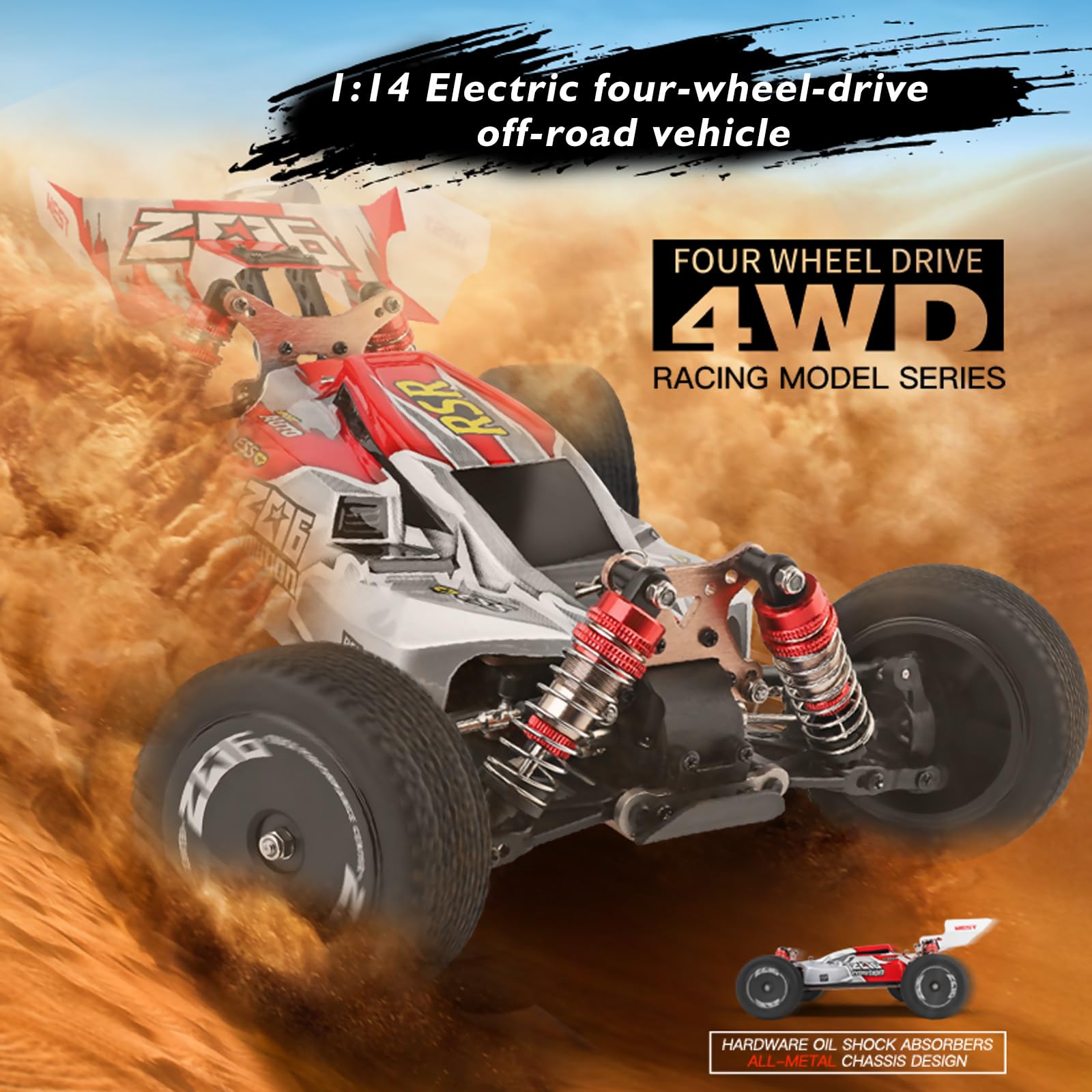 GoolRC WLtoys 144001 1:14 Scale 4WD RC Car - 60km/h High Speed Remote Control Off-Road Buggy with 2.4GHz Radio, RTR Aluminum Alloy Chassis & 550 Motor - Perfect for Adults Racing, Backyard Bashing & Off-Road Adventures (Red)