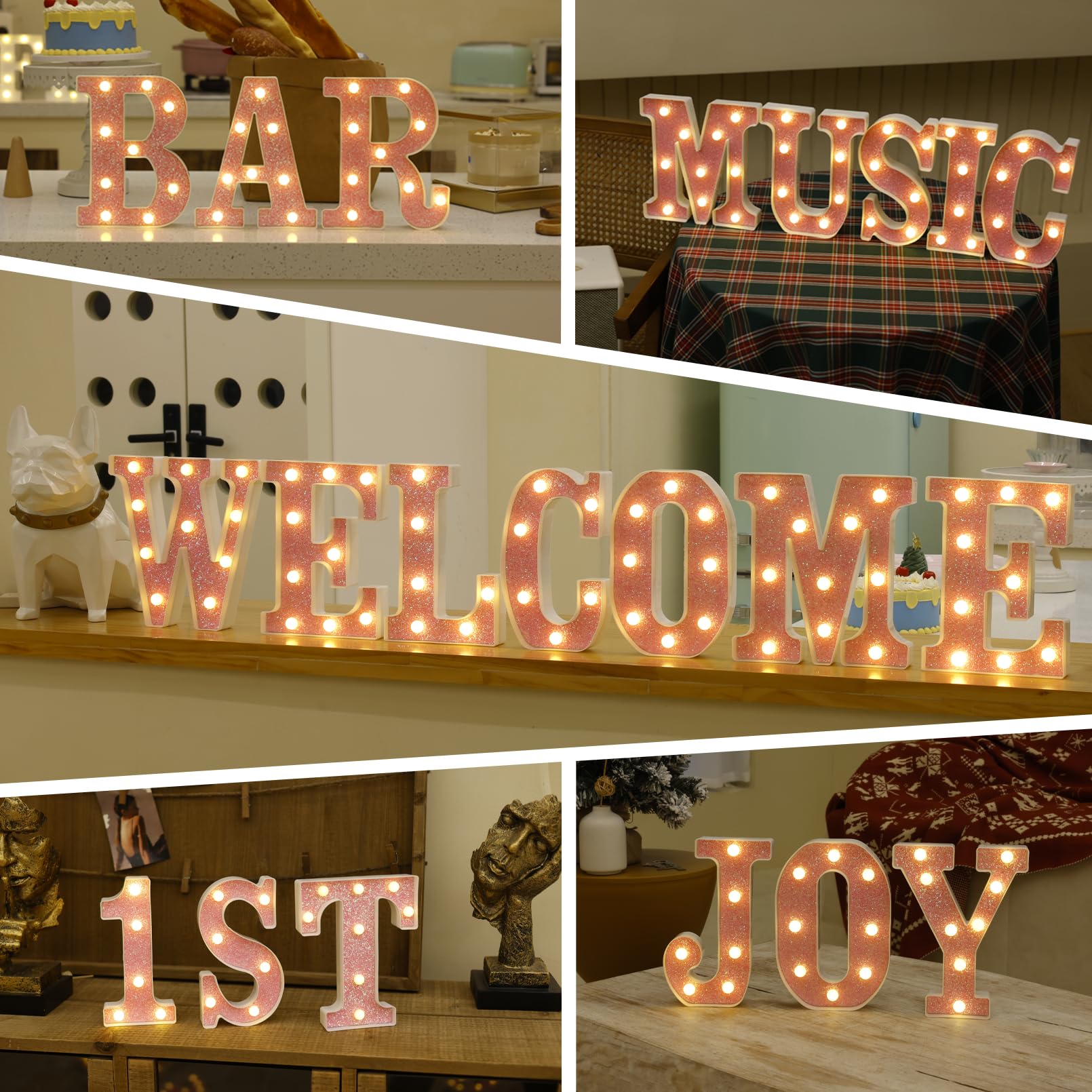Pink Glitter LED Marquee Letter E - Battery Powered Light Up Alphabet Sign for Home, Party, Wedding, Birthday & Christmas Decor - Perfect for Girls' Room, Bar & Night Light Gift
