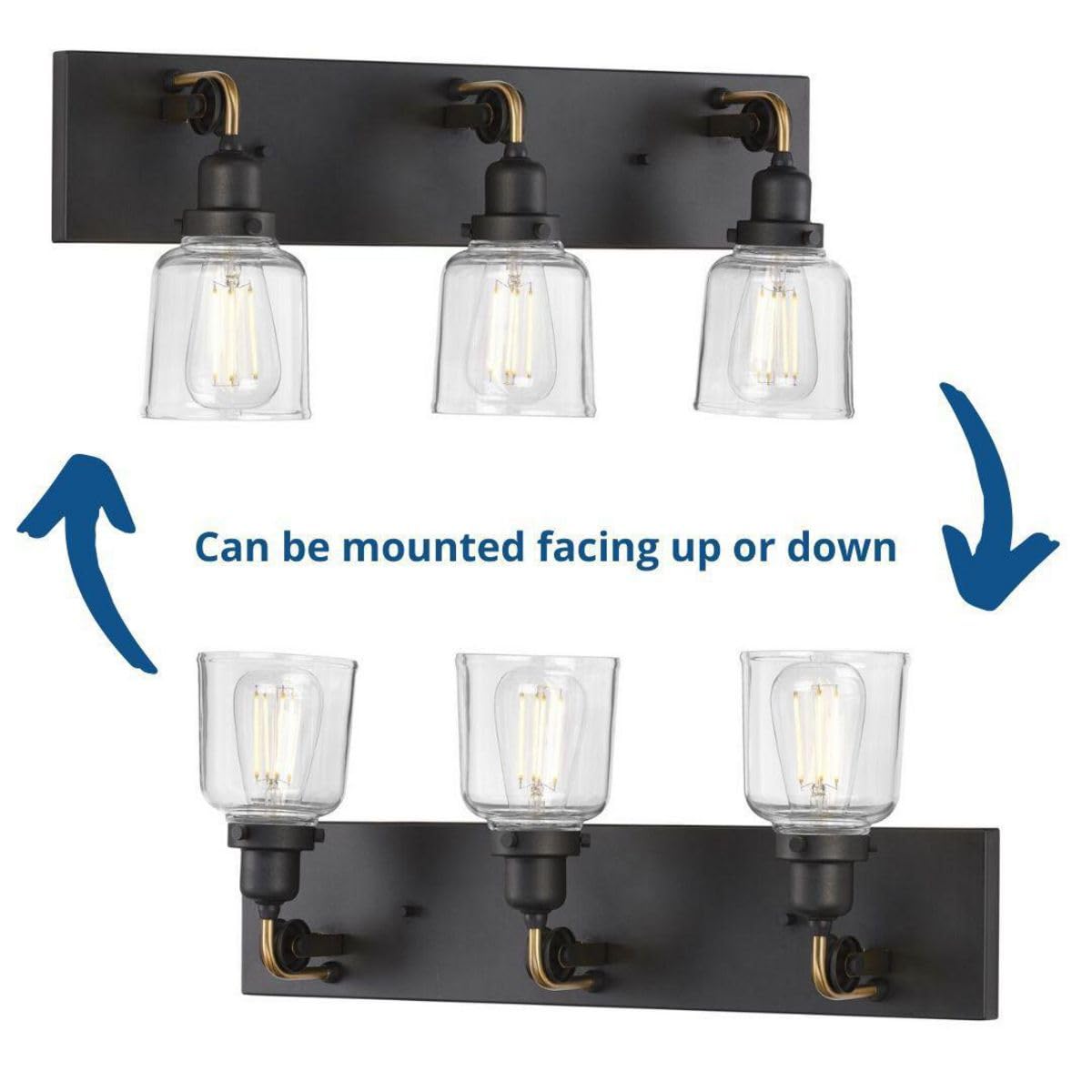 Progress Lighting Rushton Collection 3-Light Clear Glass Farmhouse Bathroom Vanity Light in Graphite - Perfect for Rustic Bathroom Decor and Modern Farmhouse Style Homes