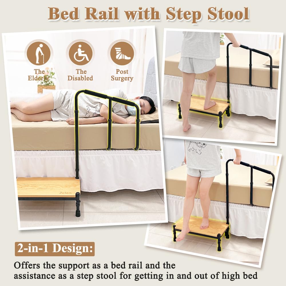 **Zelen Medical Bed Step Stool with Handle & Assist Bar - Safety Step Stool for Elderly & Adults, Fall Prevention for High Beds, Bedside Mobility Aid (Ideal for Seniors, Post-Surgery, and Home Care Use)**